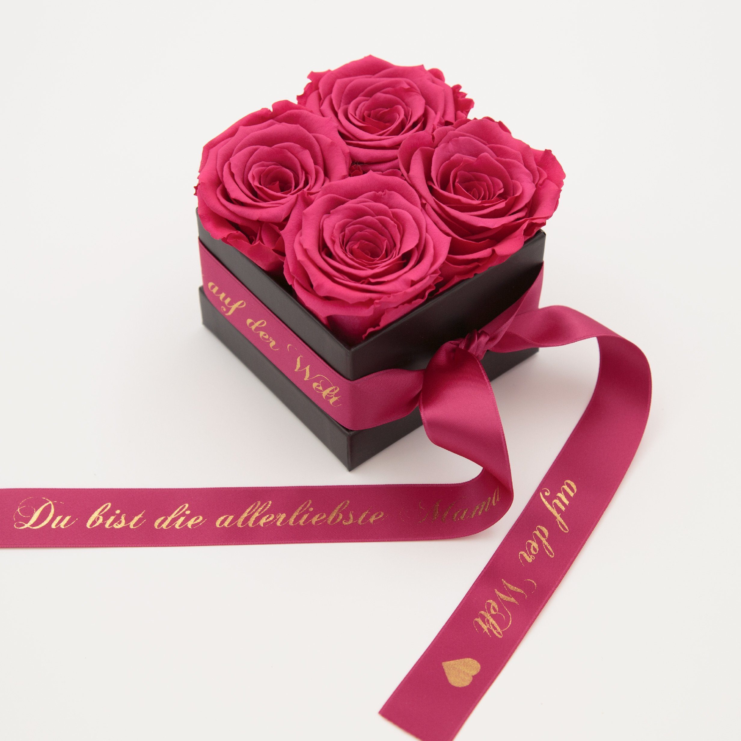 Kunstblume Allerliebste Geschenk cm, haltbar Rosenbox Rosen Echte Rosen ROSEMARIE auf SCHULZ Höhe der konservierte Mama 8,5 Pink 4 Rose, Heidelberg, 3 Welt Jahre