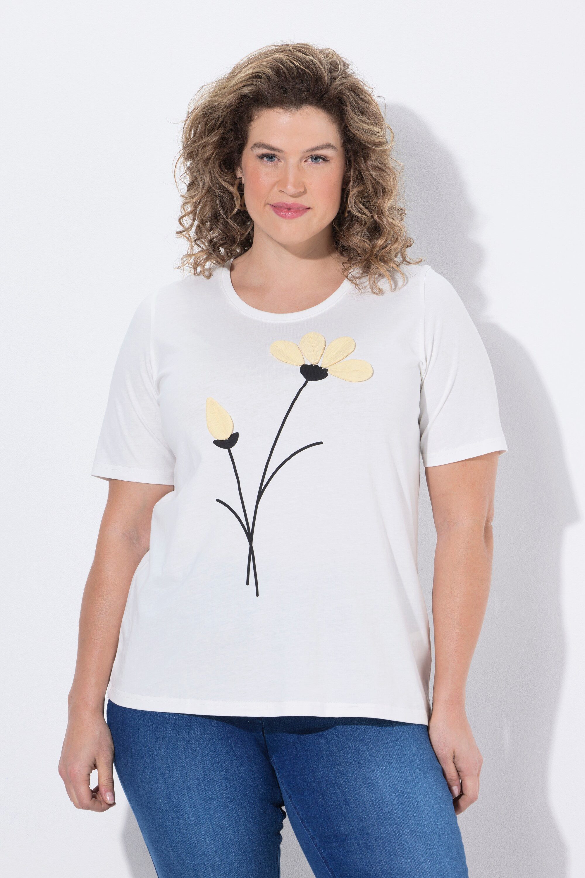 T-Shirt T-Shirt Blüten Rundhals Halbarm Biobaumwolle