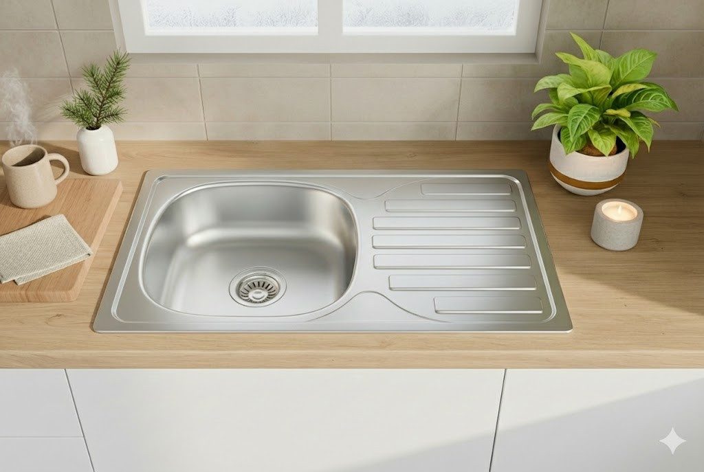 Faizee Möbel Edelstahlspüle Edelstahl-Einbauspüle Küchenspüle inkl. Zubehör-Set 76x44 cm, Eckig, 76/44 cm