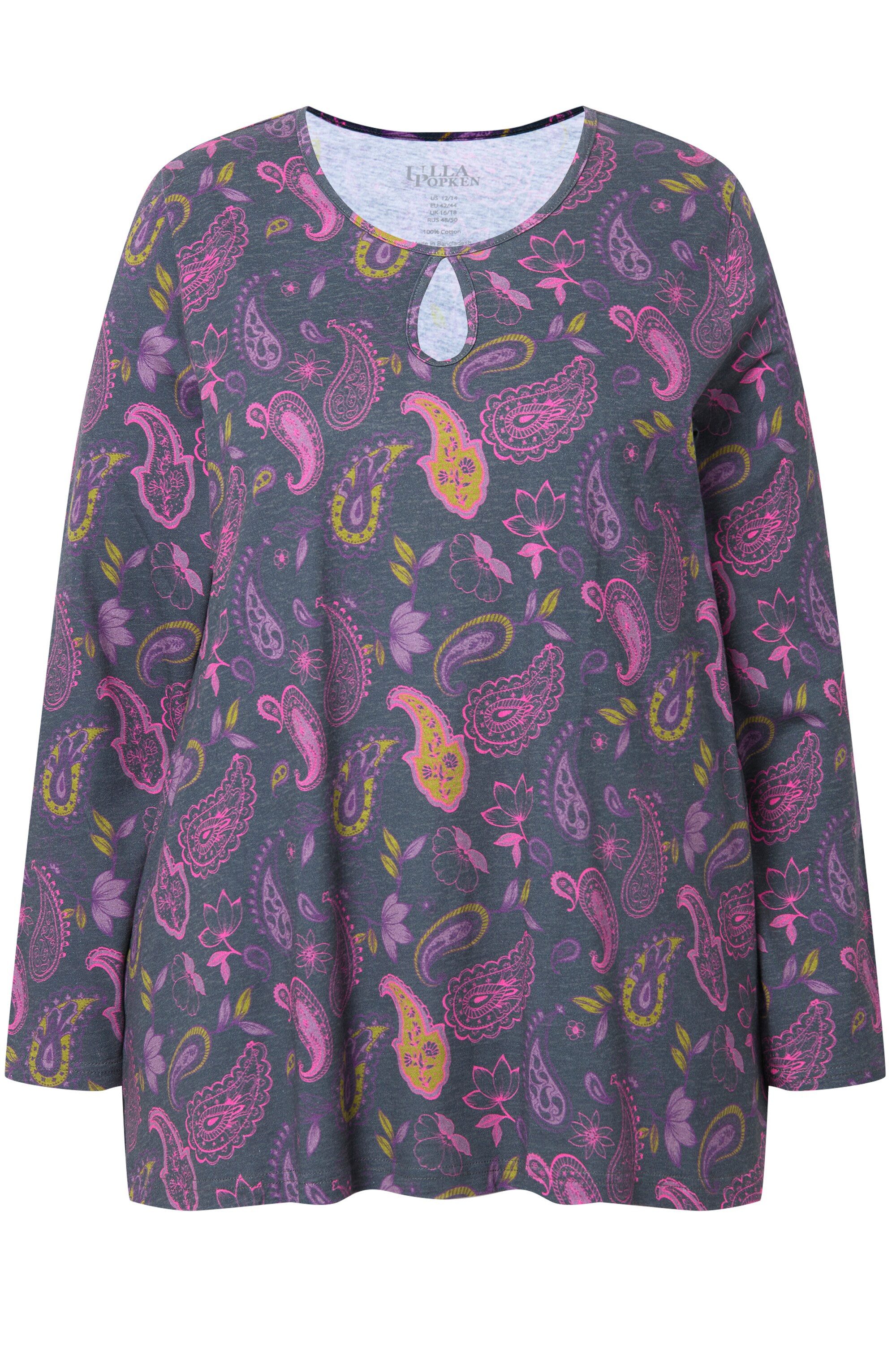 Longshirt Shirt A-Linie Rundhals Keyhole Langarm