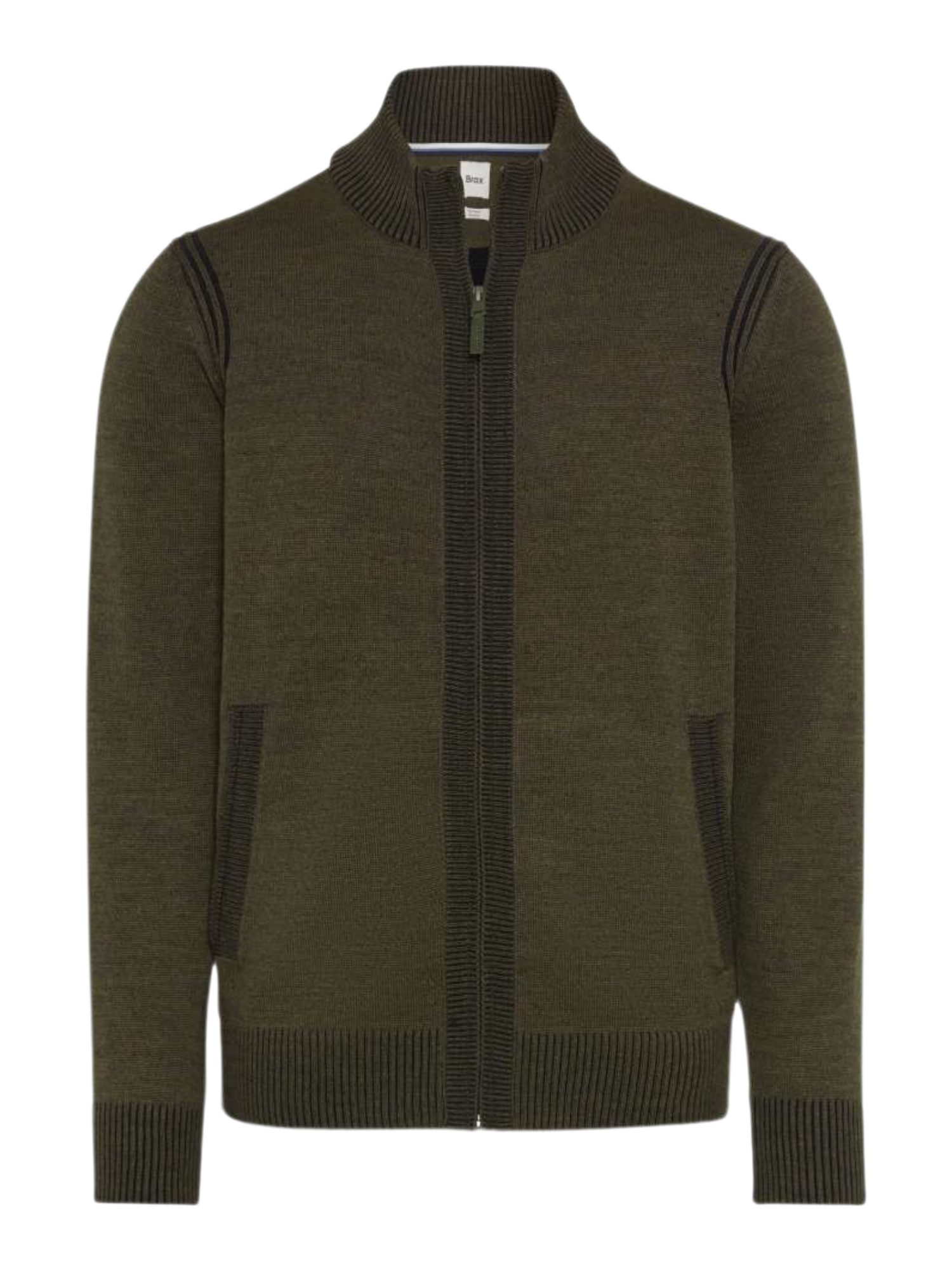 Brax Strickjacke grün,Basic,Baumwolle,Unifarben,Stehkragen,Lang,Regular Fit