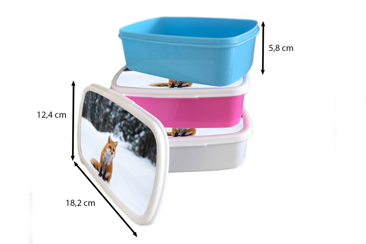 MuchoWow Lunchbox Fuchs (2-tlg), - Kinder, Mädchen, Wald, Kunststoff Snackbox, rosa Brotdose Schnee Erwachsene, Kunststoff, für - Brotbox