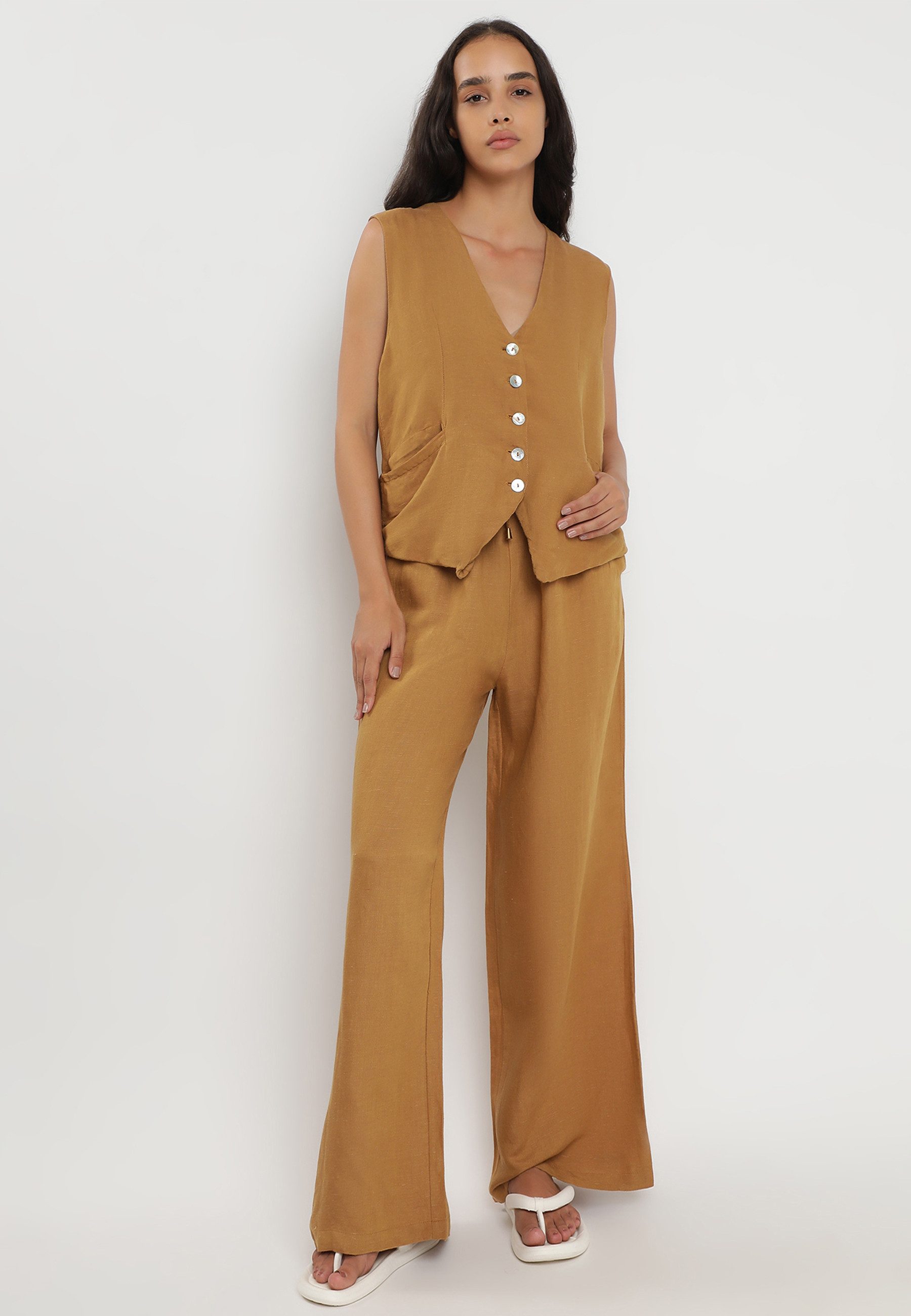 YC Fashion & Style Hosenanzug Zweiteiliger Anzug aus Leinen Hose & Weste (2-tlg) im 2-teiligen Set im lässigen Look