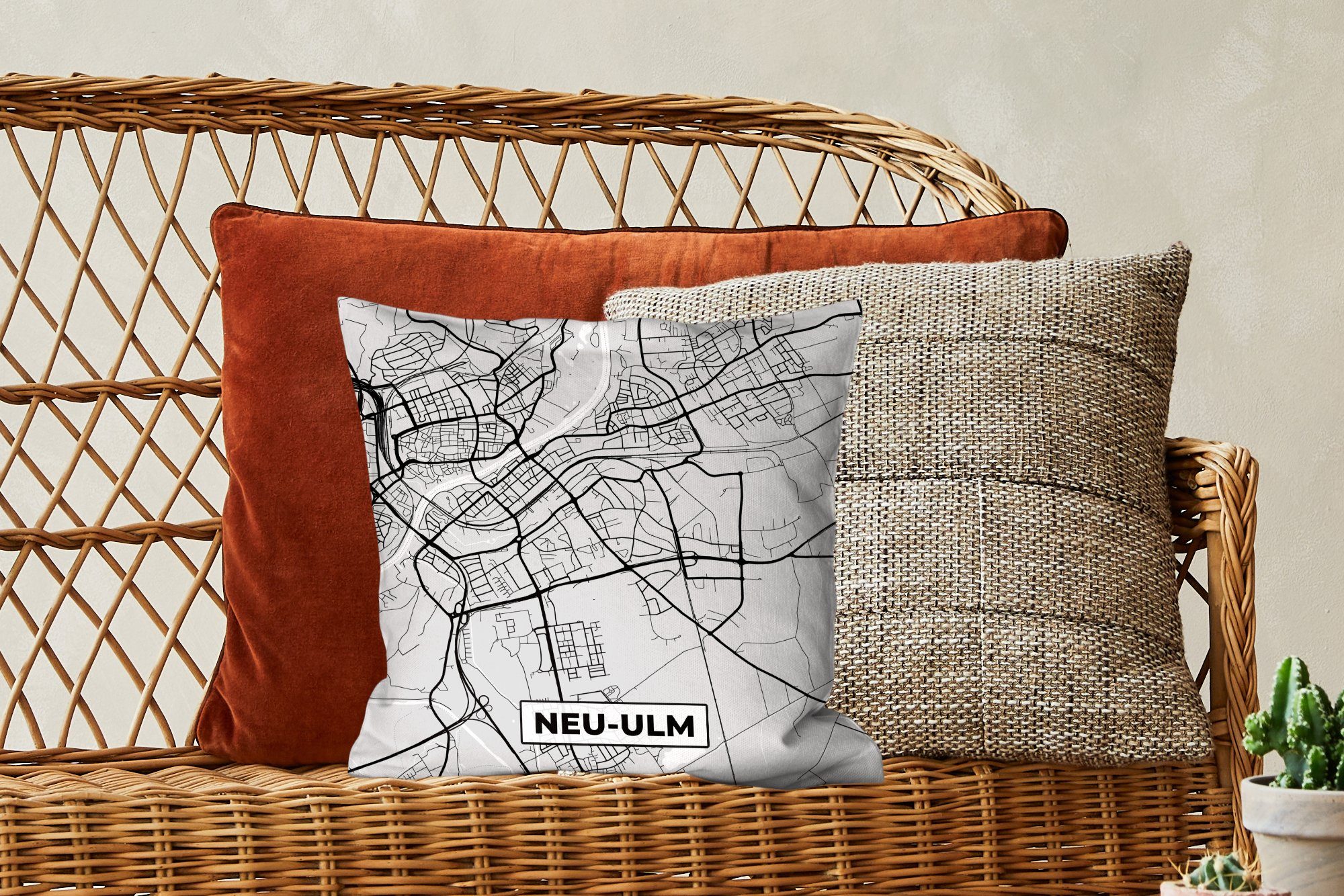 Karte, Neu-Ulm Wohzimmer, Deutschland - für - mit Dekokissen Zierkissen Stadtplan Deko, Schlafzimmer, Sofakissen Füllung MuchoWow -