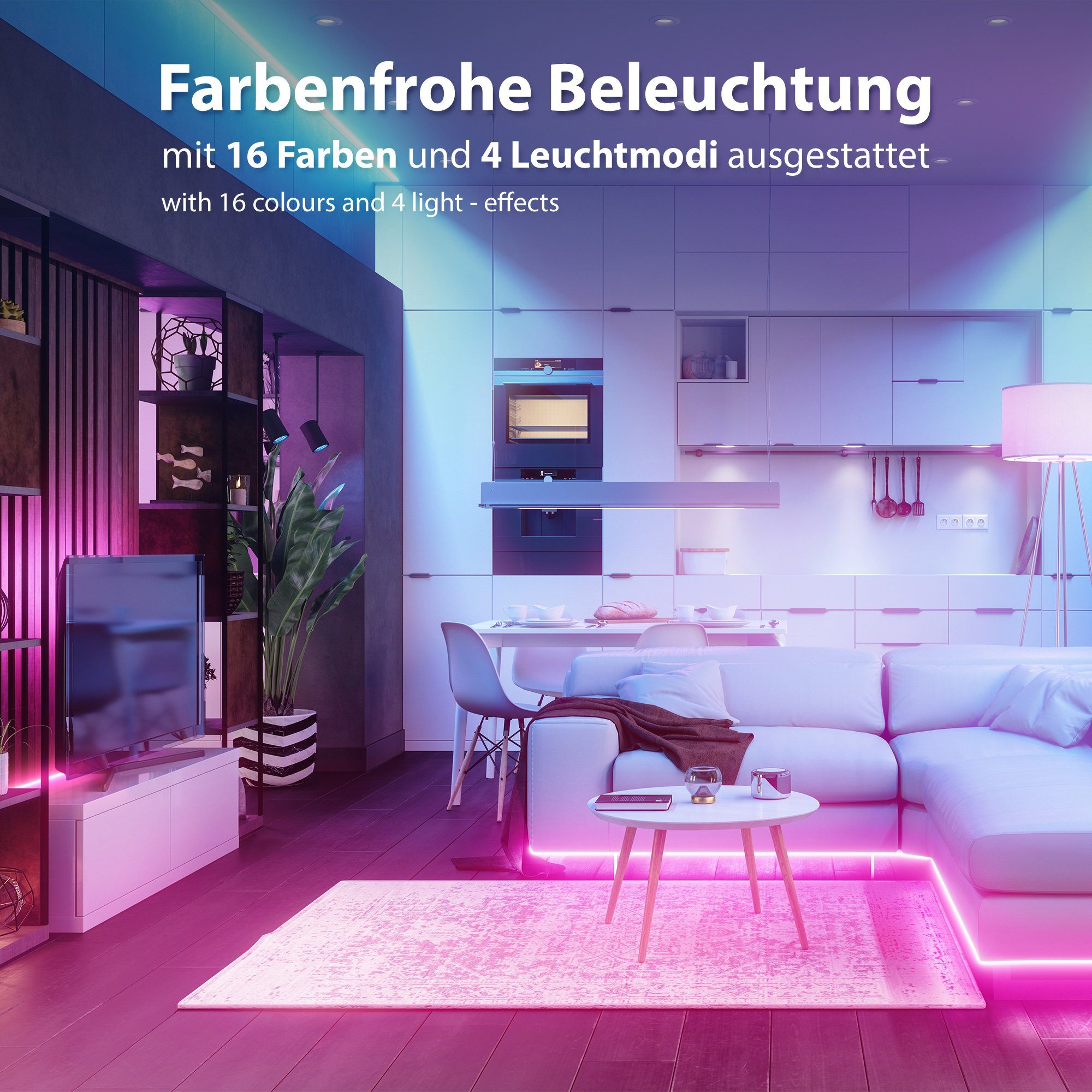 Selbstklebend, IP20, 300-flammig, 10 LED Meter, Lichtband IP20 Fernbedienung, Farbwechsel, B.K.Licht mit Strip, Band Kürzbar, mit Stripe Bunt, BK_LS1086 RGB, LED LED