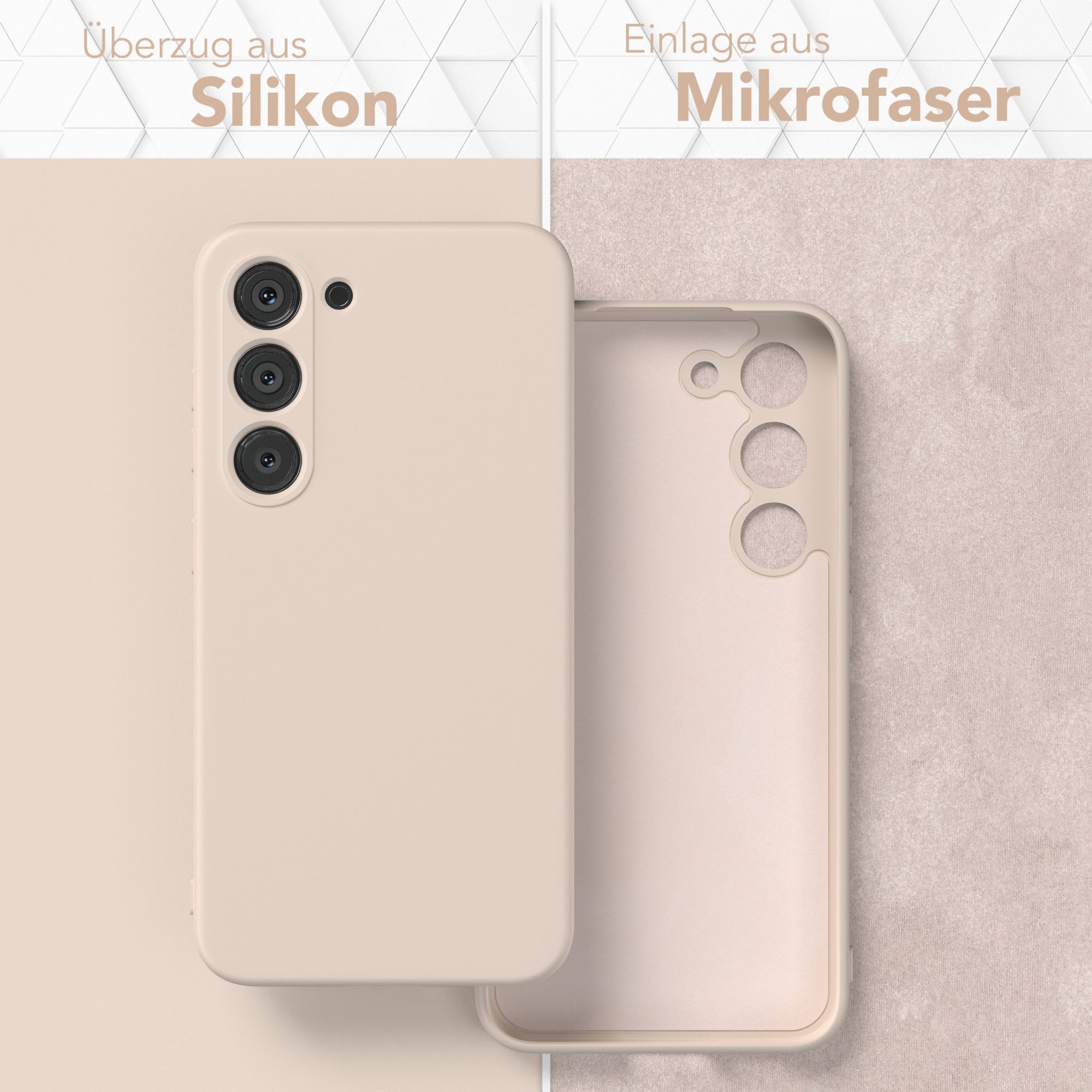 EAZY CASE Handyhülle für Samsung Galaxy S23 Hülle Silikon 6,1 Zoll, Bumper Case Matt Slimcover Silikonschutzhülle elastisch Taupe / Beige