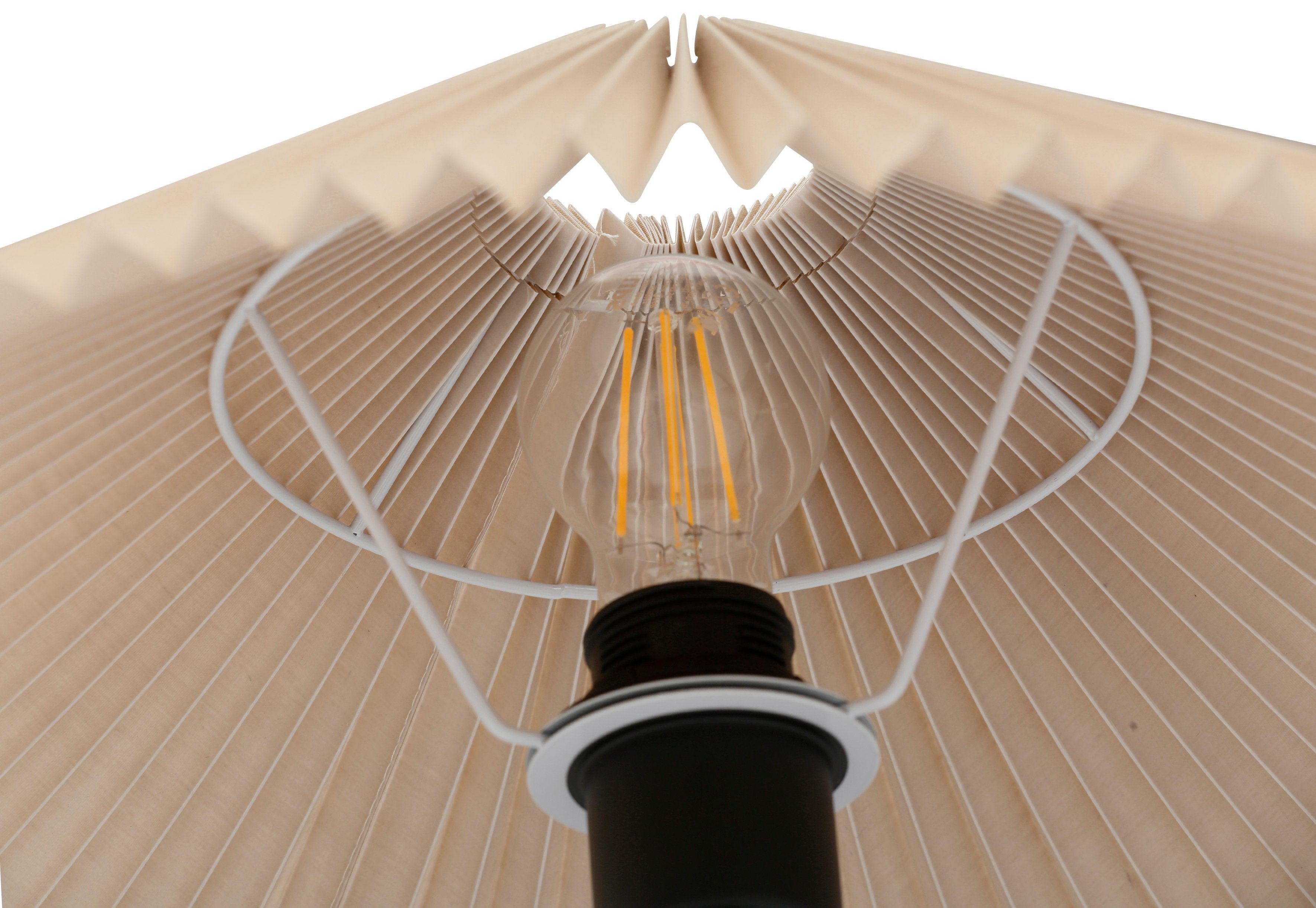 Home Papierlampe by Leuchtmittel, schwarz/beige Tischleuchte Lena Plisseeoptik Gercke Stoffschirm in ohne Tischlampe, Letty, LeGer Sonnenschirm Optik