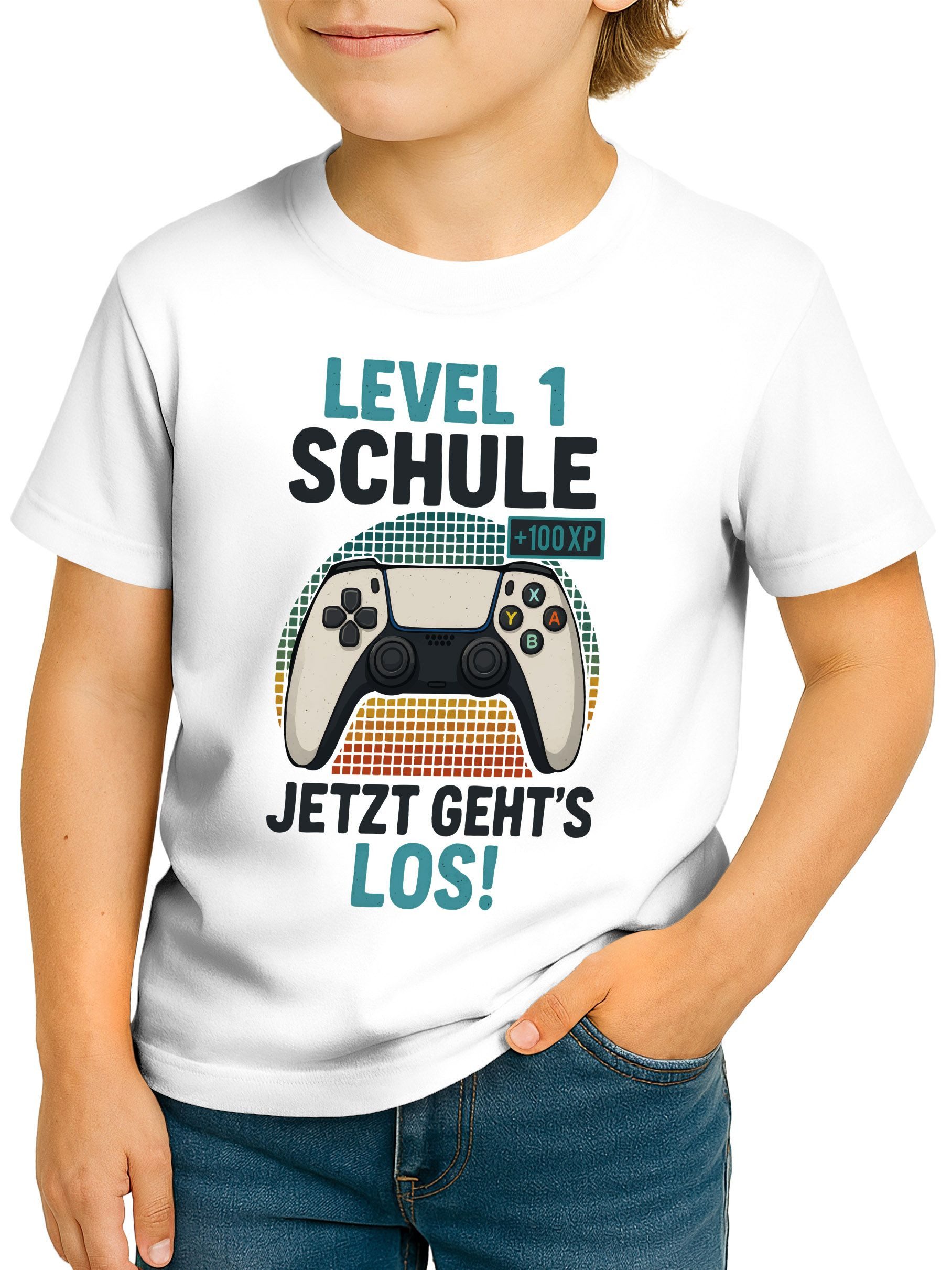 Print-Shirt Kinder Jungen T-Shirt Einschulung 2025 Gamer Zocker Controller-Grafik