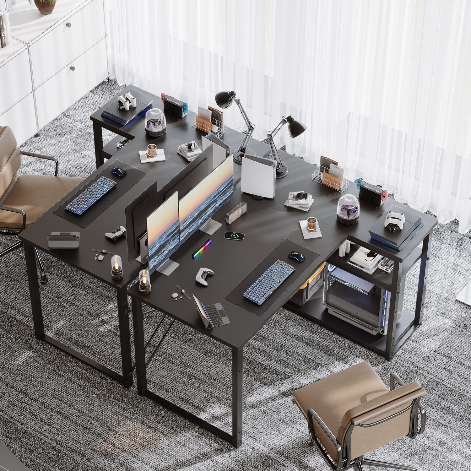 HOMALL Eckschreibtisch 100/120L Form mit Ablagefächern, 2 Tier DIY Lagerregalen Computertisch, Schreibtisch,PC Tisch,Heimbüro