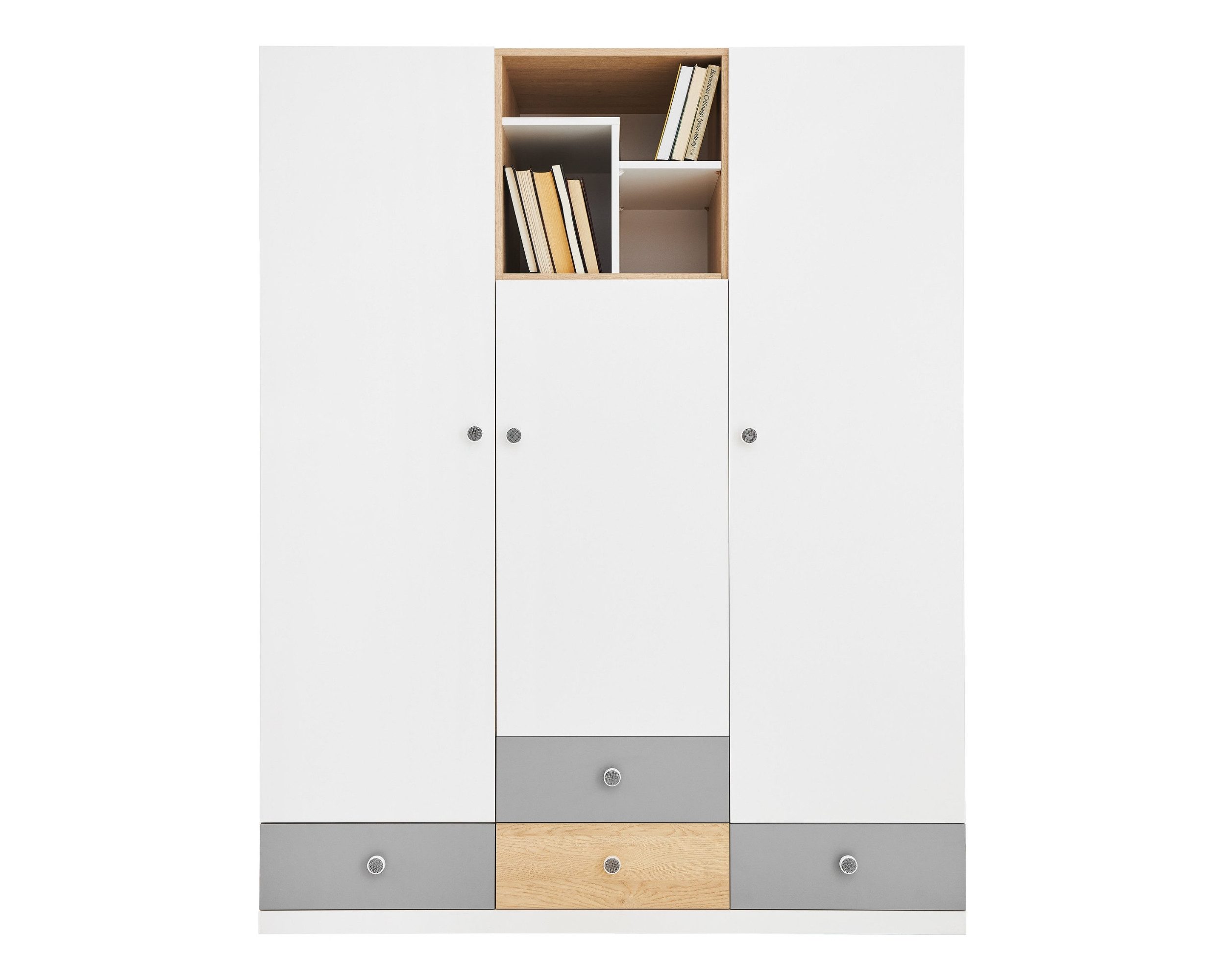 Deine Möbel 24 Kinderkleiderschrank POKO 01 150 / 190 / 50 cm [B/H/T] in Biskuiteiche / Weiß Lux / Grau