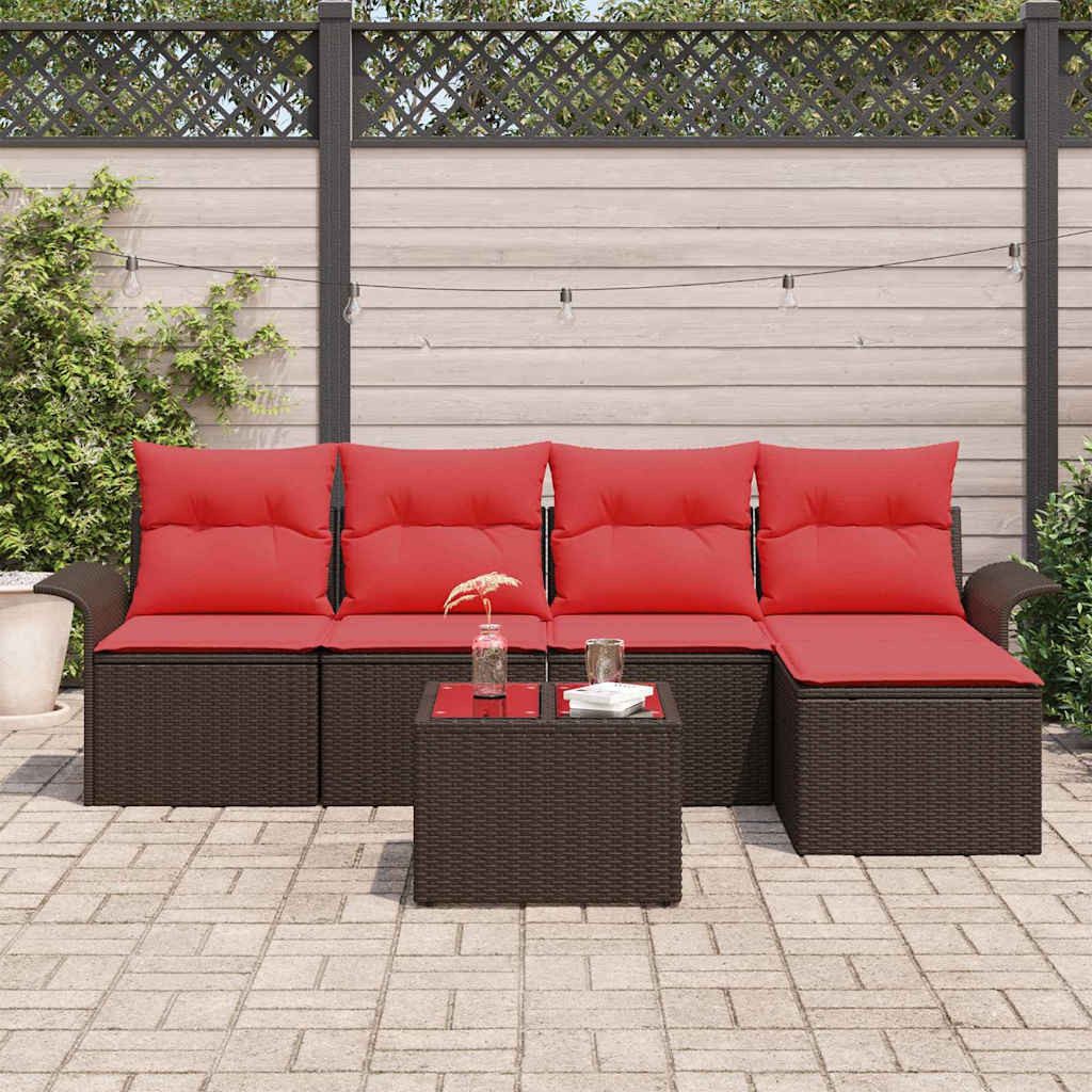 vidaXL Gartenlounge-Set Gartensofa-set mit Speicher 6 pcs Braun Poly-Rattan, (6-tlg)