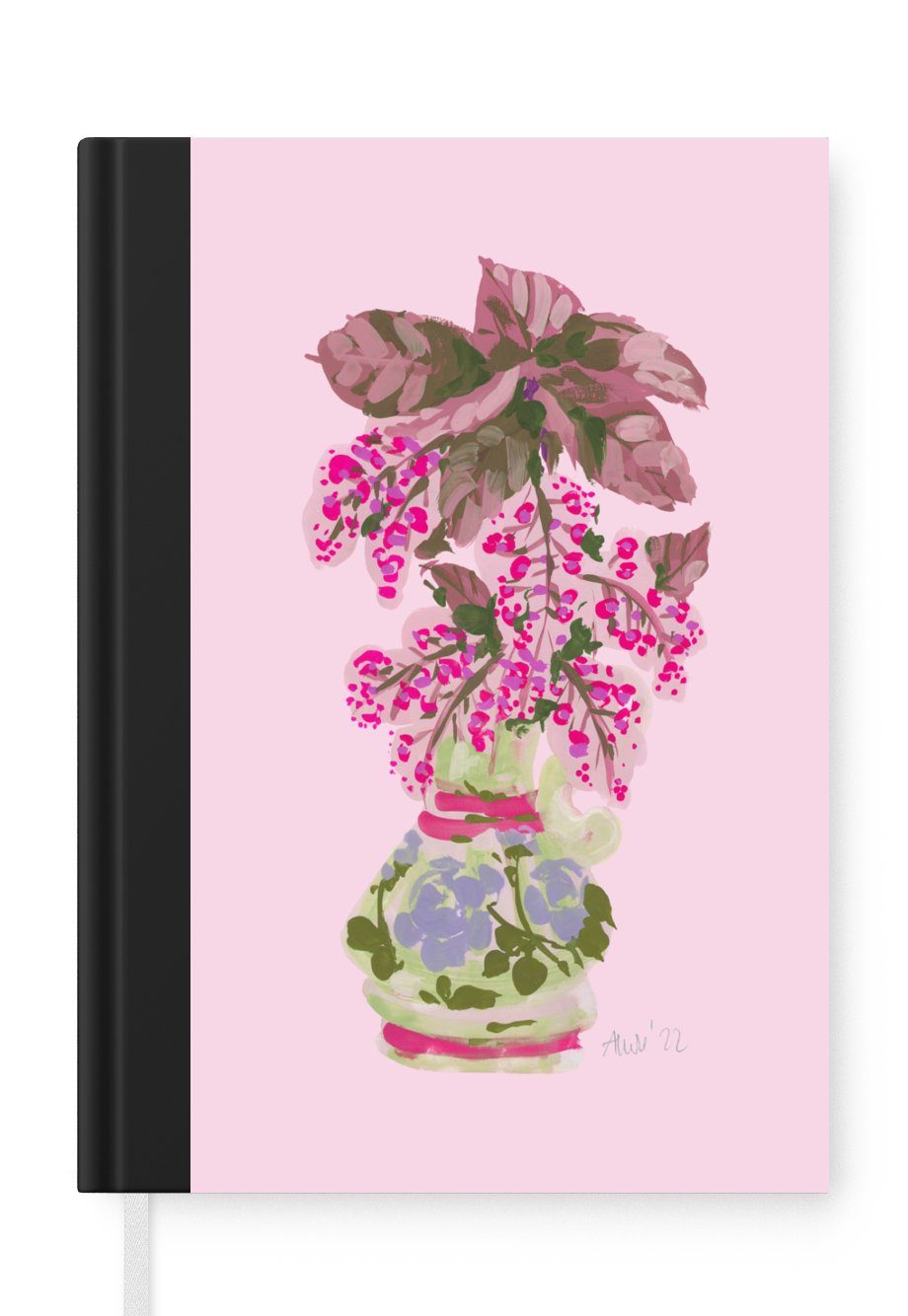 MuchoWow Notizbuch Blumen - Vase - Rosa - Pflanzen, Journal, Merkzettel, Tagebuch, Notizheft, A5, 98 Seiten, Haushaltsbuch