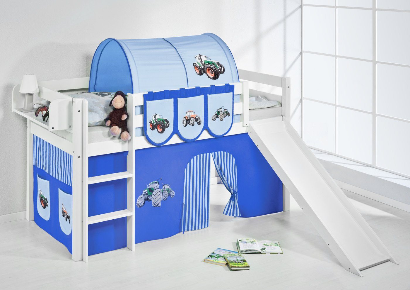 Lilokids Hochbett Spielbett JELLE Trecker - Hochbett - mit Rutsche und Vorhang