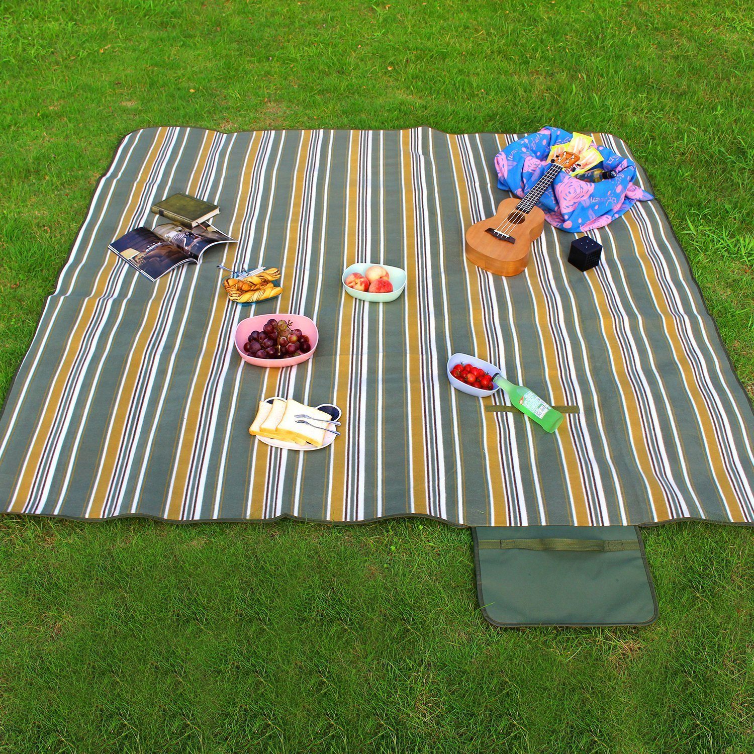 Picknickdecke XXL Picknickdecke 200x200 cm Wasserdicht, Faltbare Campingdecke Fleece, Sekey, aus Drei Lagen, Stranddecke 4 bis 6 Personen mit tragbarem Griff