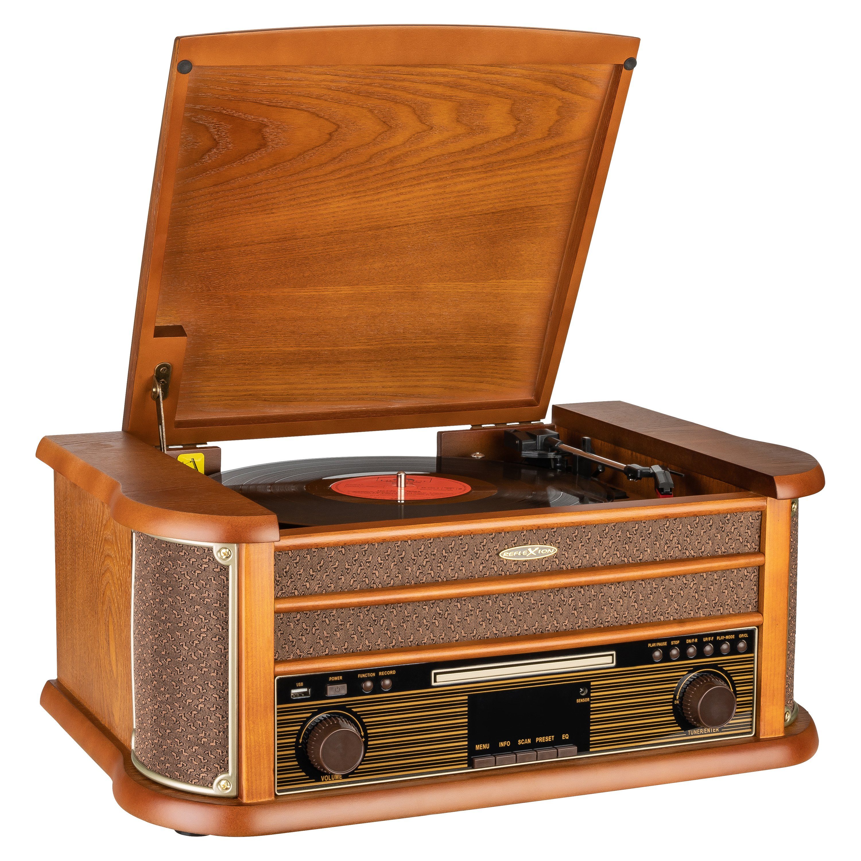 HIF2002DAB Retro HiFi Anlage im Echtholz-Gehäuse Radioplattenspieler