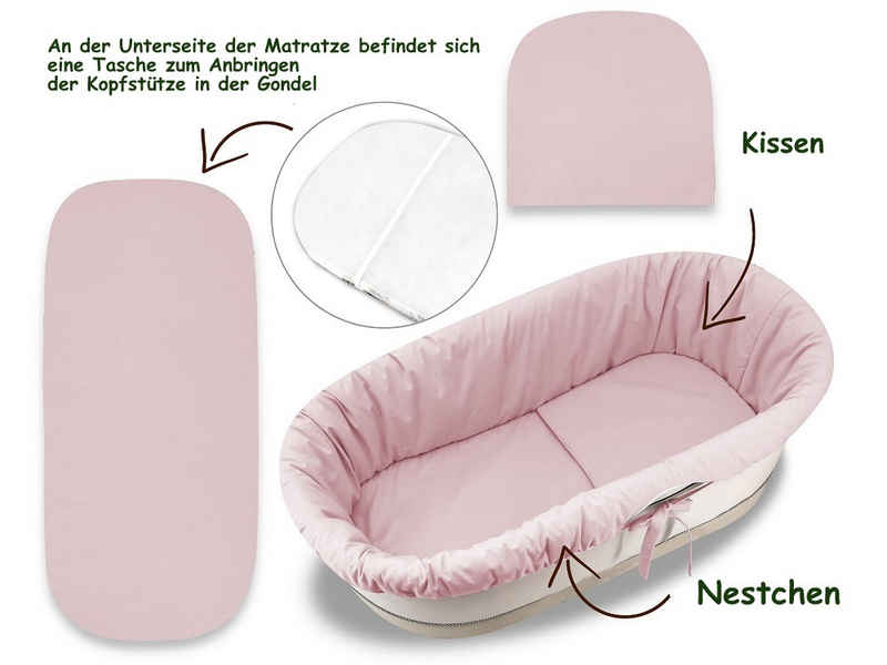 Babybettwäsche Bezug Umrandung für Kinderwagen oder Babywanne Nestchen Matratze, Babyhafen, 3 teilig, Ohne Babykorb