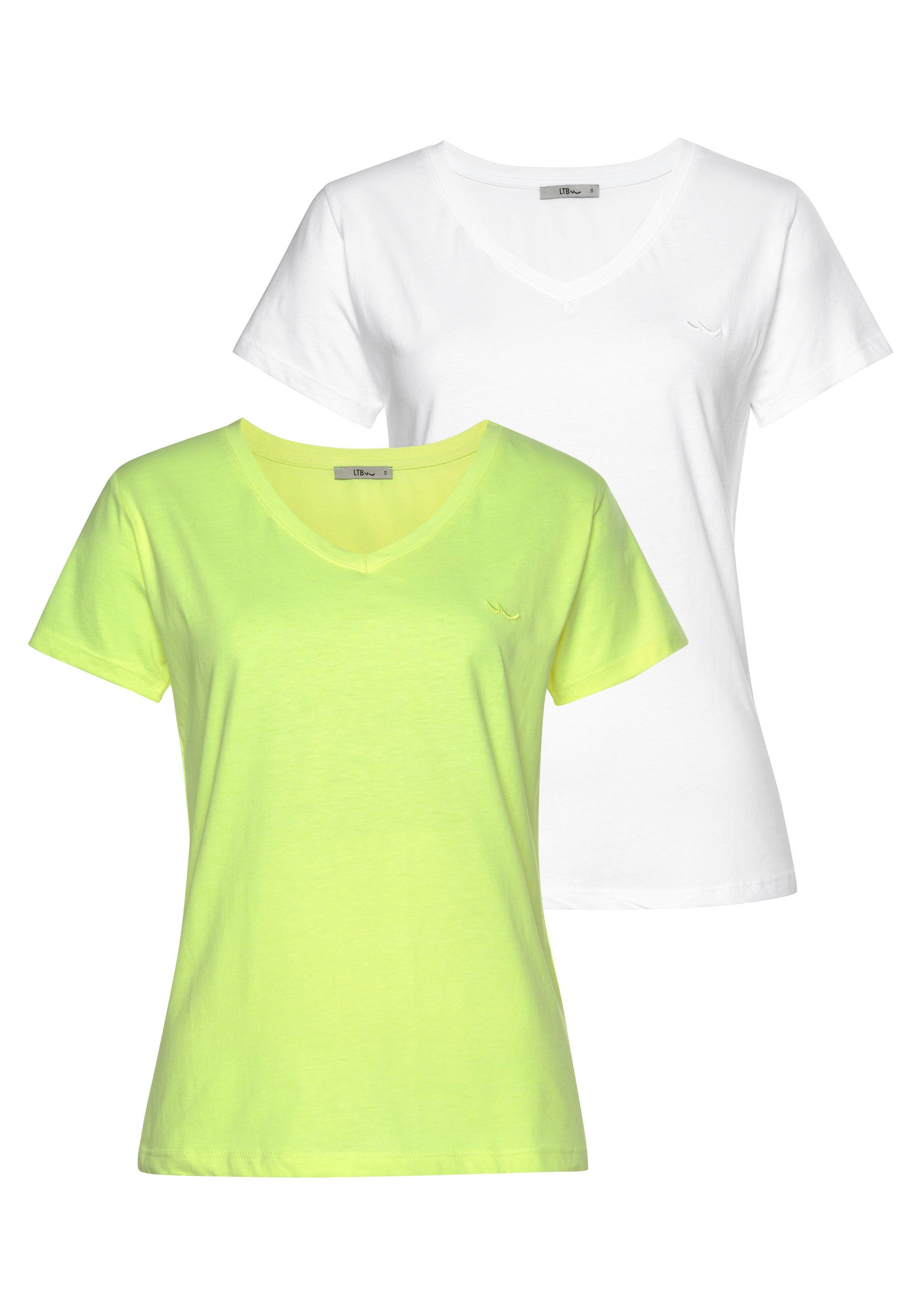 LTB Kurzarmshirt ASYONDP (2-tlg) kleiner FLUO WHITE Stickerei YELLOW Logo mit 