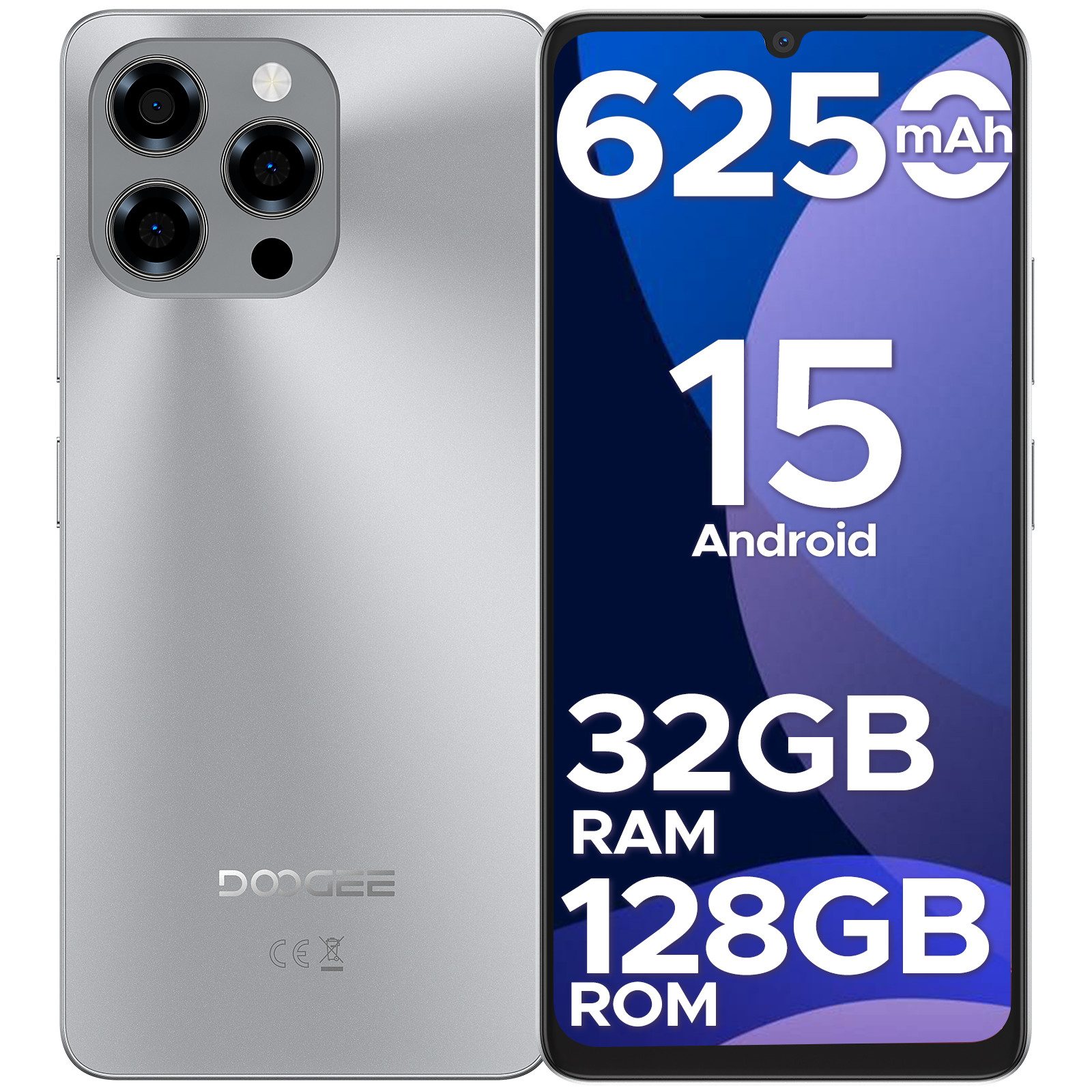 DOOGEE NOTE58, Handy ohne Vertrag, 6250mAh, 6.75" HD, 90Hz,128GB/2TB TF Smartphone (17,1 cm, 8 MP Kamera, 6.75" HD+ 16MP+8MP, Dual SIM 4G Simlockfreie Handys,OTG, GPS, Face ID)