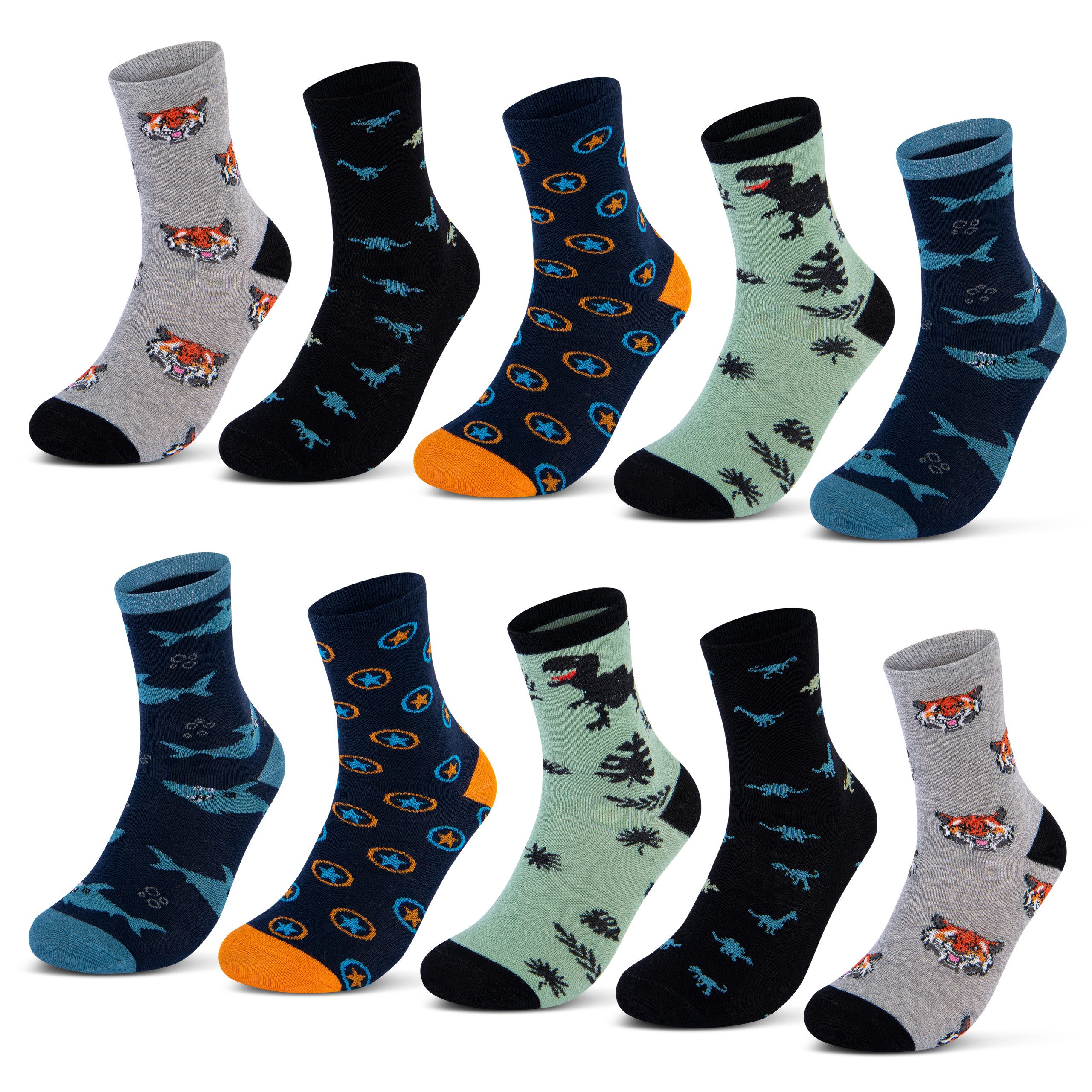 sockenkauf24 Socken 10 Paar Kindersocken für Jungen lang Kinder Socken mit weichem Bund