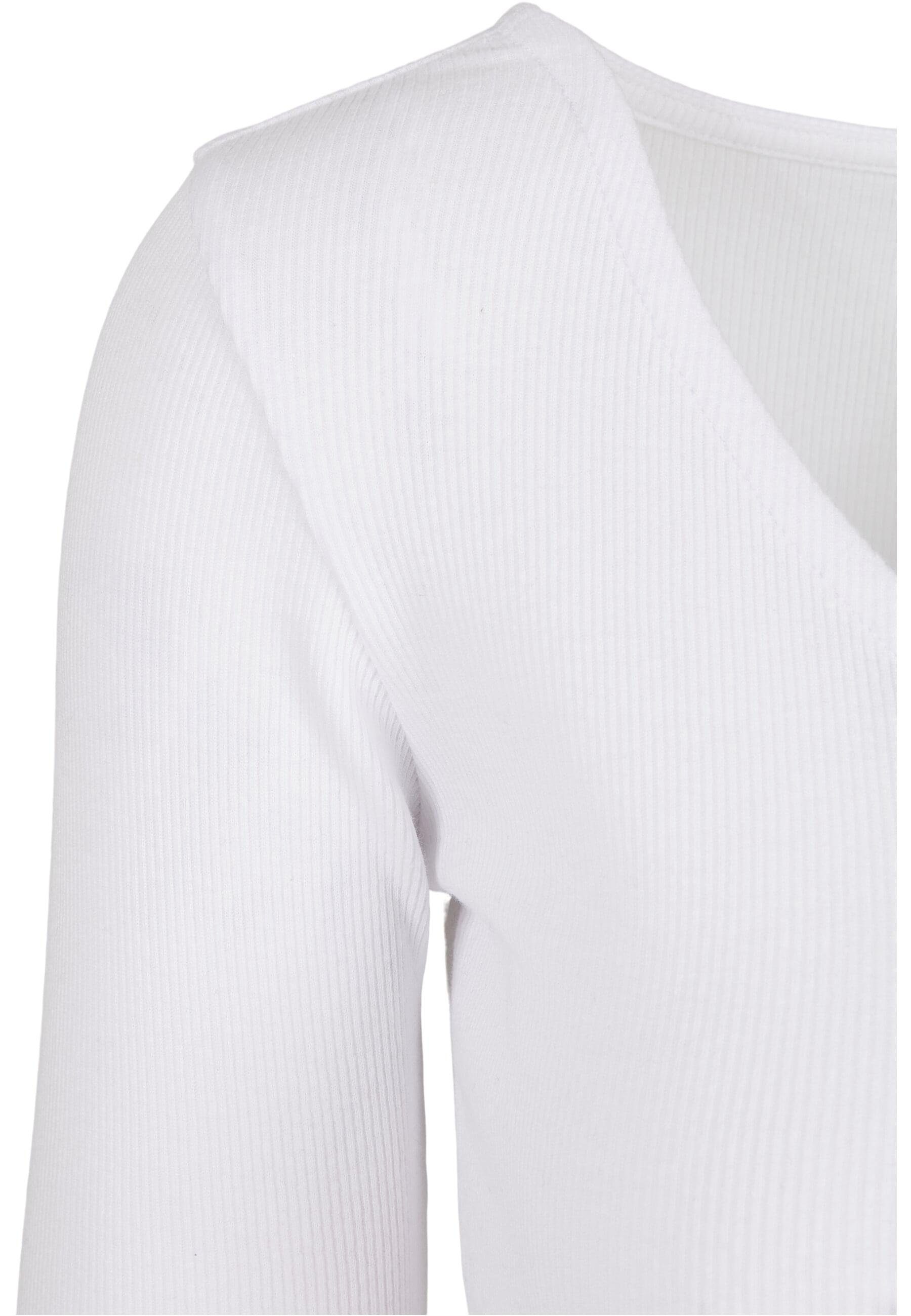 Ladies Cardigan Rib URBAN CLASSICS white Langarmshirt Cropped Damen (1-tlg)