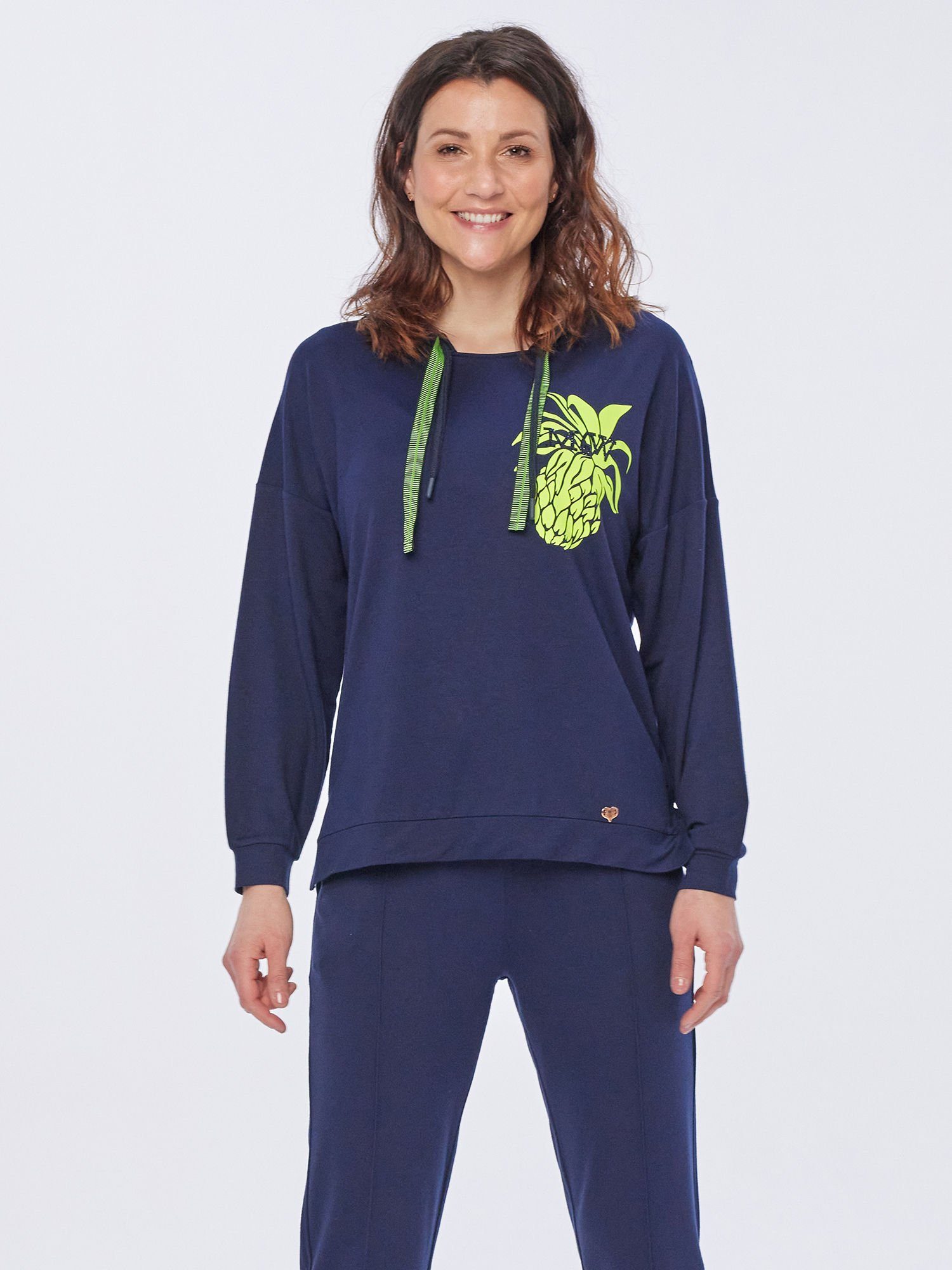 MONACO blue WEEKEND Sweatshirt Langarmbluse figurumspielend mit Ananas-Print mit Ananas Motiv