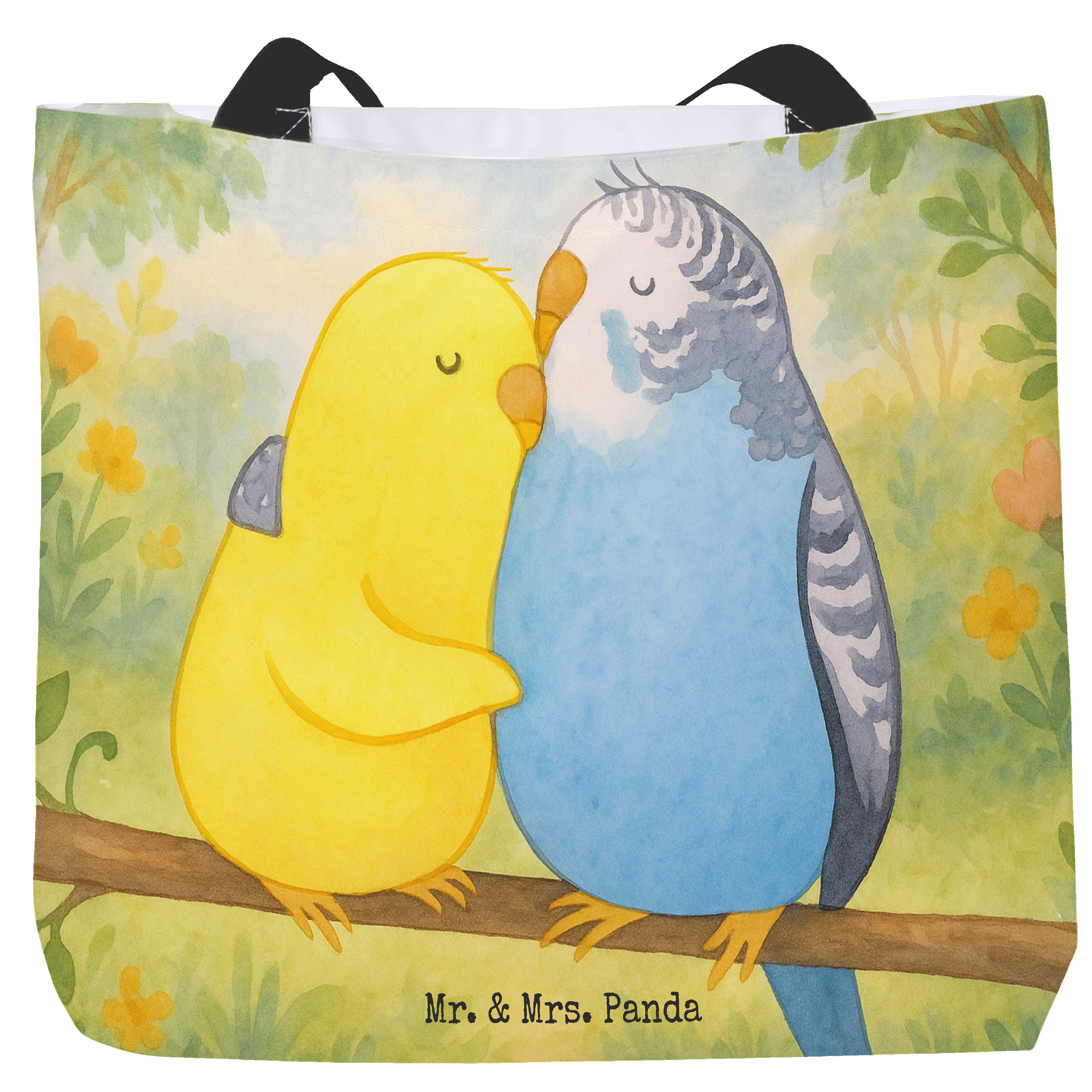 Shopper Wellensittich Liebe Design, Strandtasche, Weiß, Tragetasche, Tasche