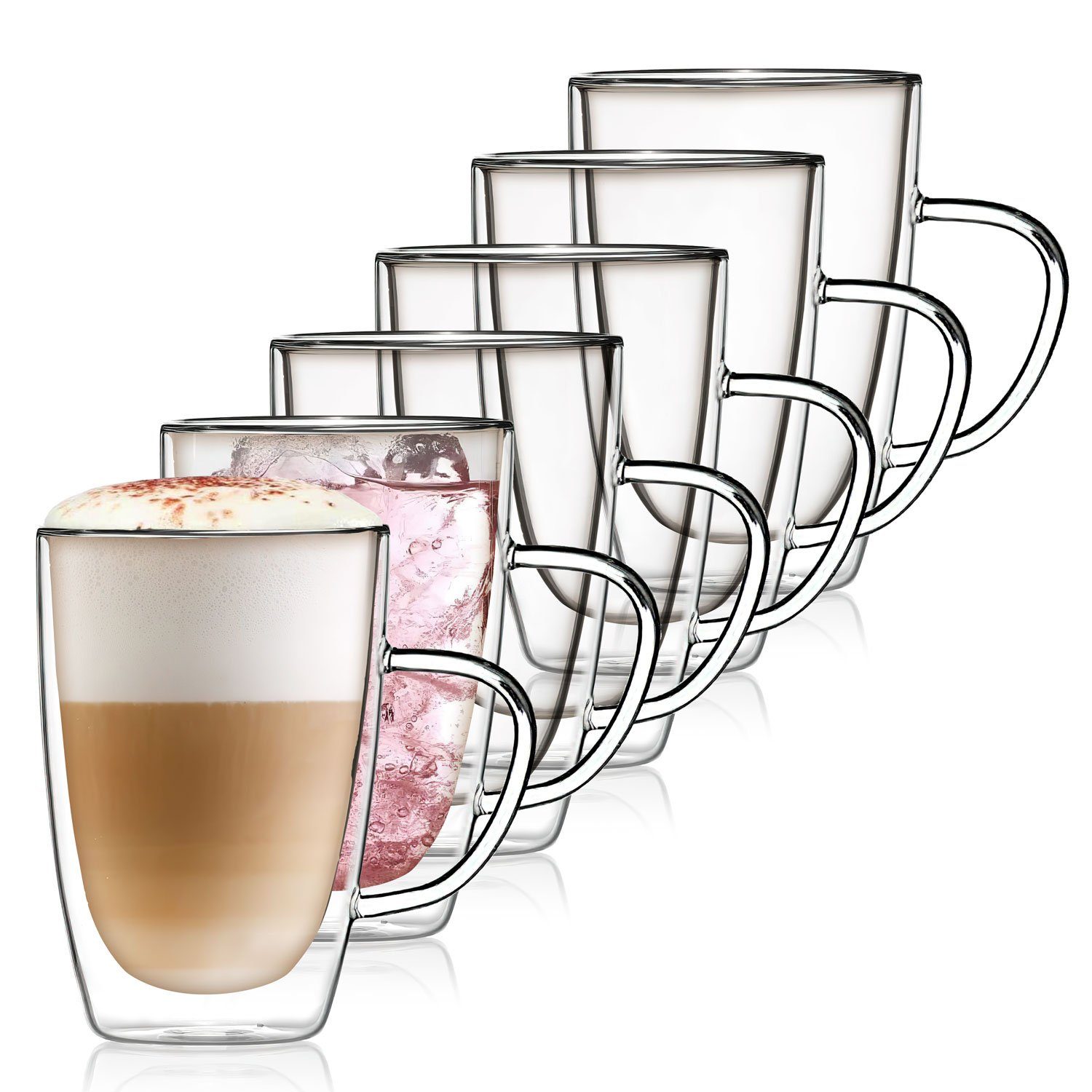 Dimono Tasse Dimono Doppelwandglas 300 ml – Trinkglas mit Griff aus Borosilikatglas, 6-tlg., Borosilikatglas, Wasser- Longdrink- & Cocktailgläser