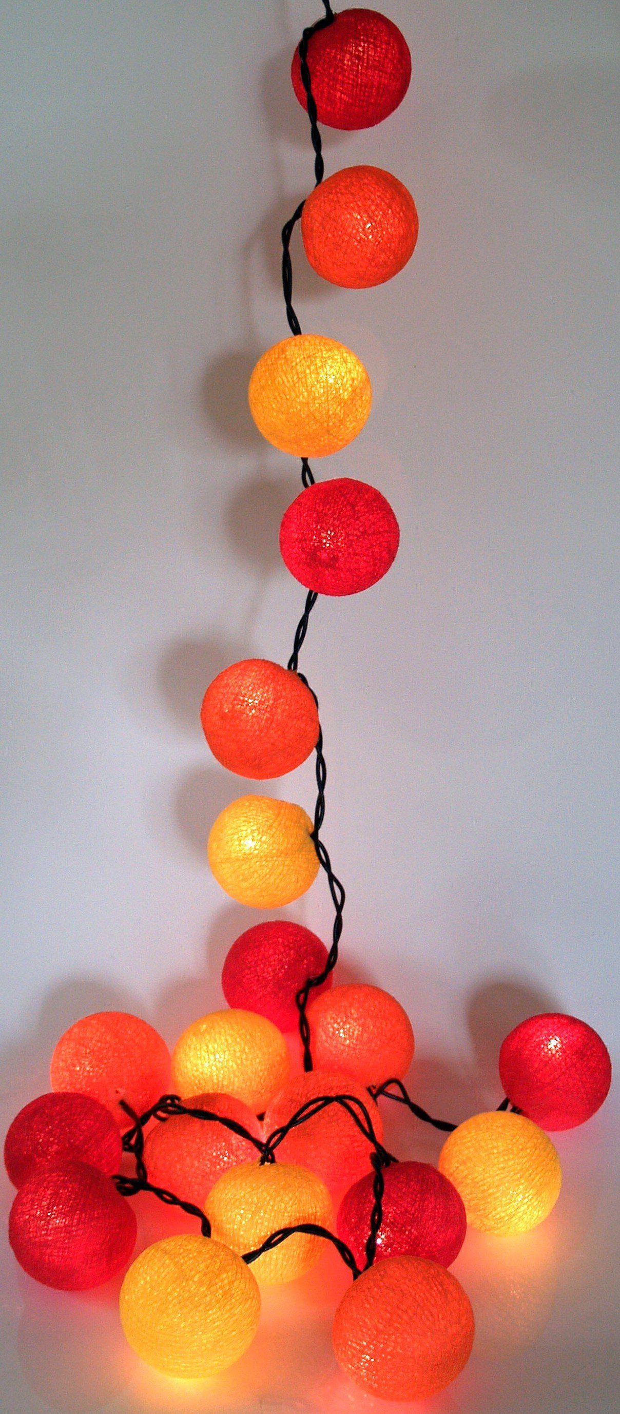 Guru-Shop Lichterkette, Ball Lampion.. rot/gelb Kugel LED-Lichterkette LED Stoff