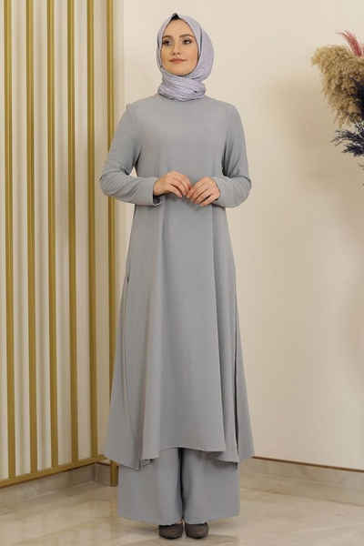 Modavitrini Tunikakleid Damen Anzug Zweiteiler Longtunika mit Hose Hijab Kleidung Modest Basic