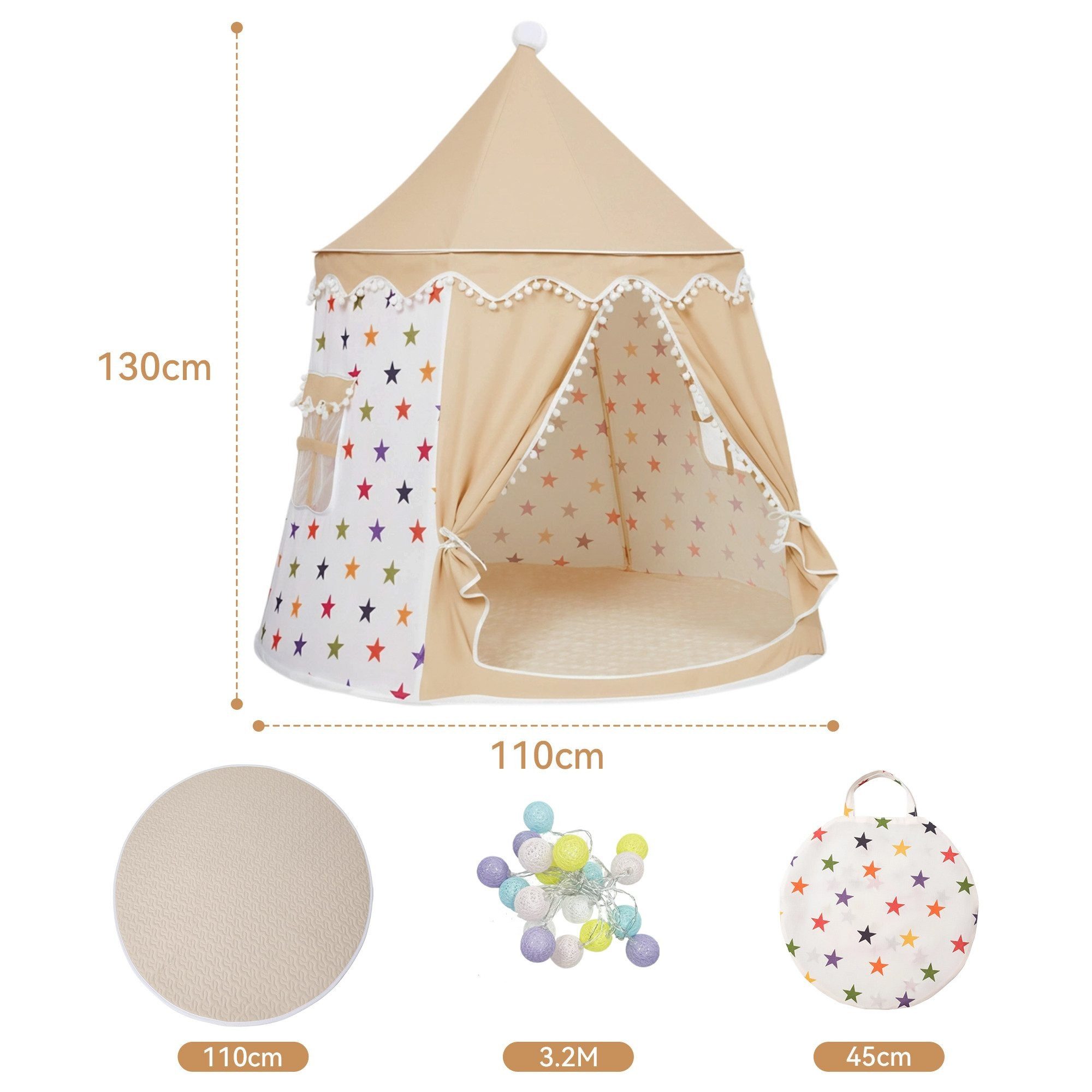 SEHAUSEU Spielzelt Kinderzelt Spielhaus mit Bodenmatte, Lichterkette und Tragetasche