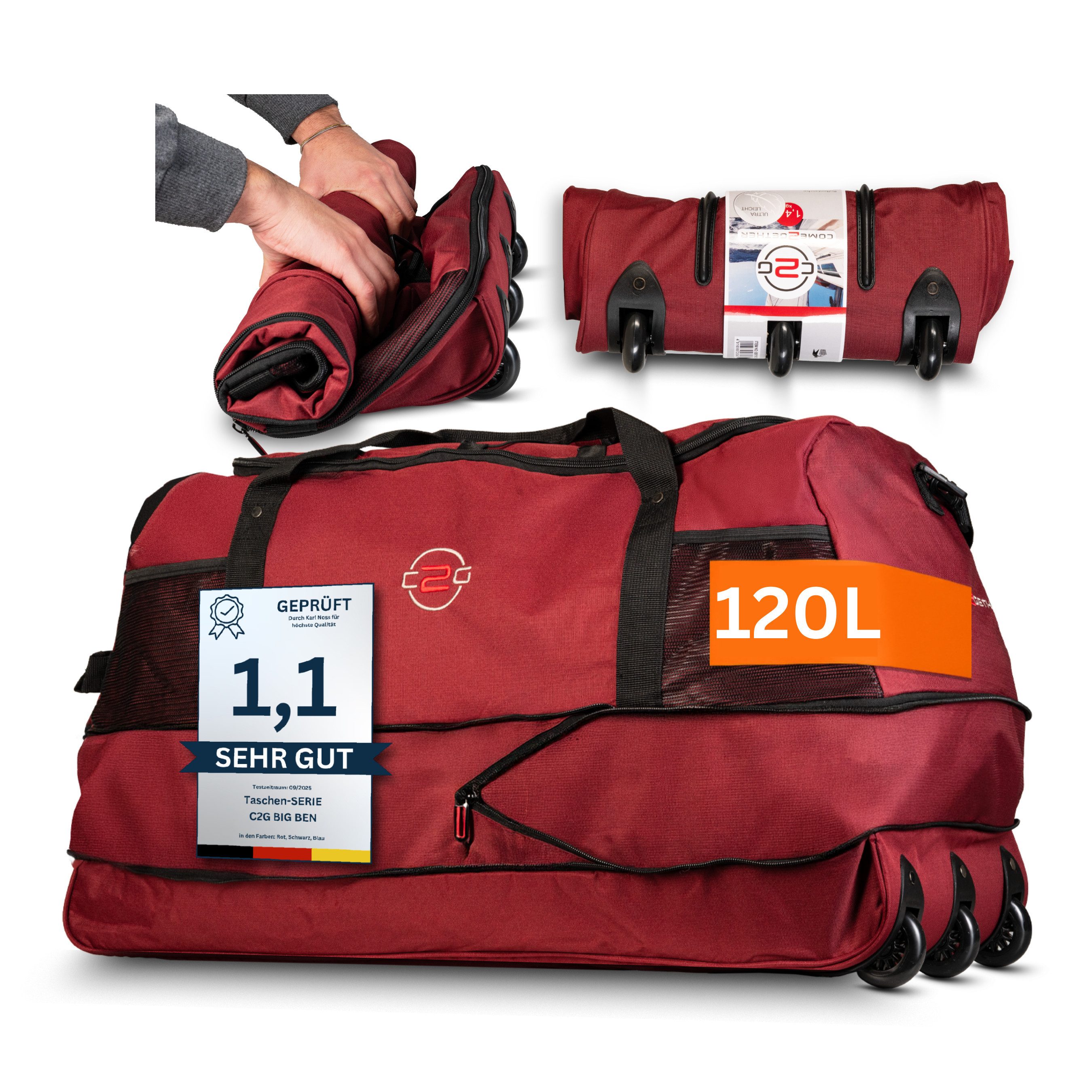 cocoono Reisetasche Faltbare Reisetasche mit Rollen 120 L – XXL Rolltasche