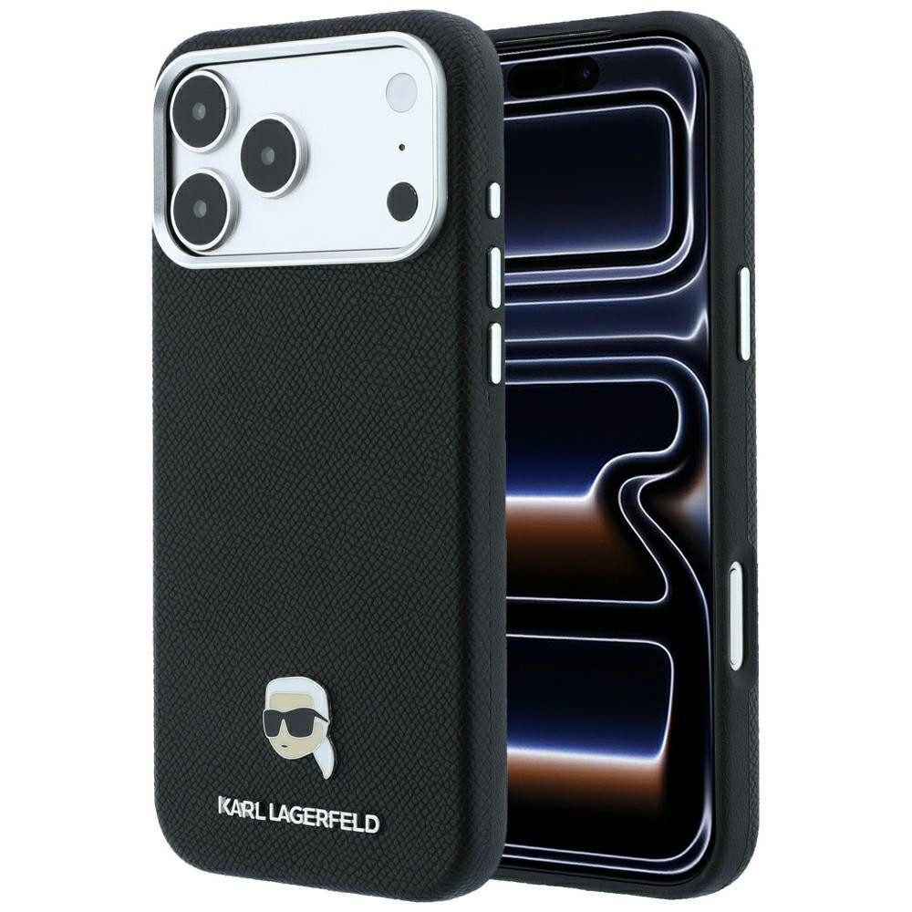 KARL LAGERFELD Handyhülle Schutzhülle Smartphonehülle Hartschale, MagSafe, Karl-Kopf-Metalllogo, PU-Leder
