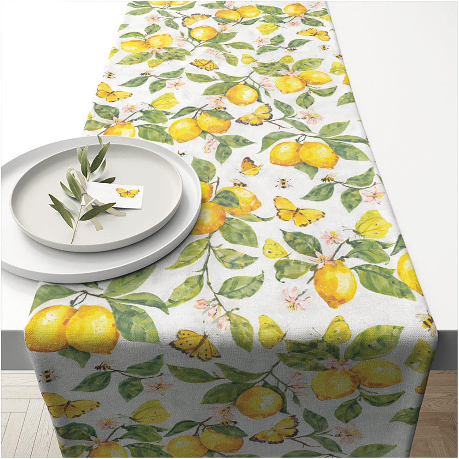 Ambiente® Узкие скатерти Fresh lemons (1-tlg, 1-teilig), Узкие скатерти Tischdecke ca.40x150cm Baumwolle