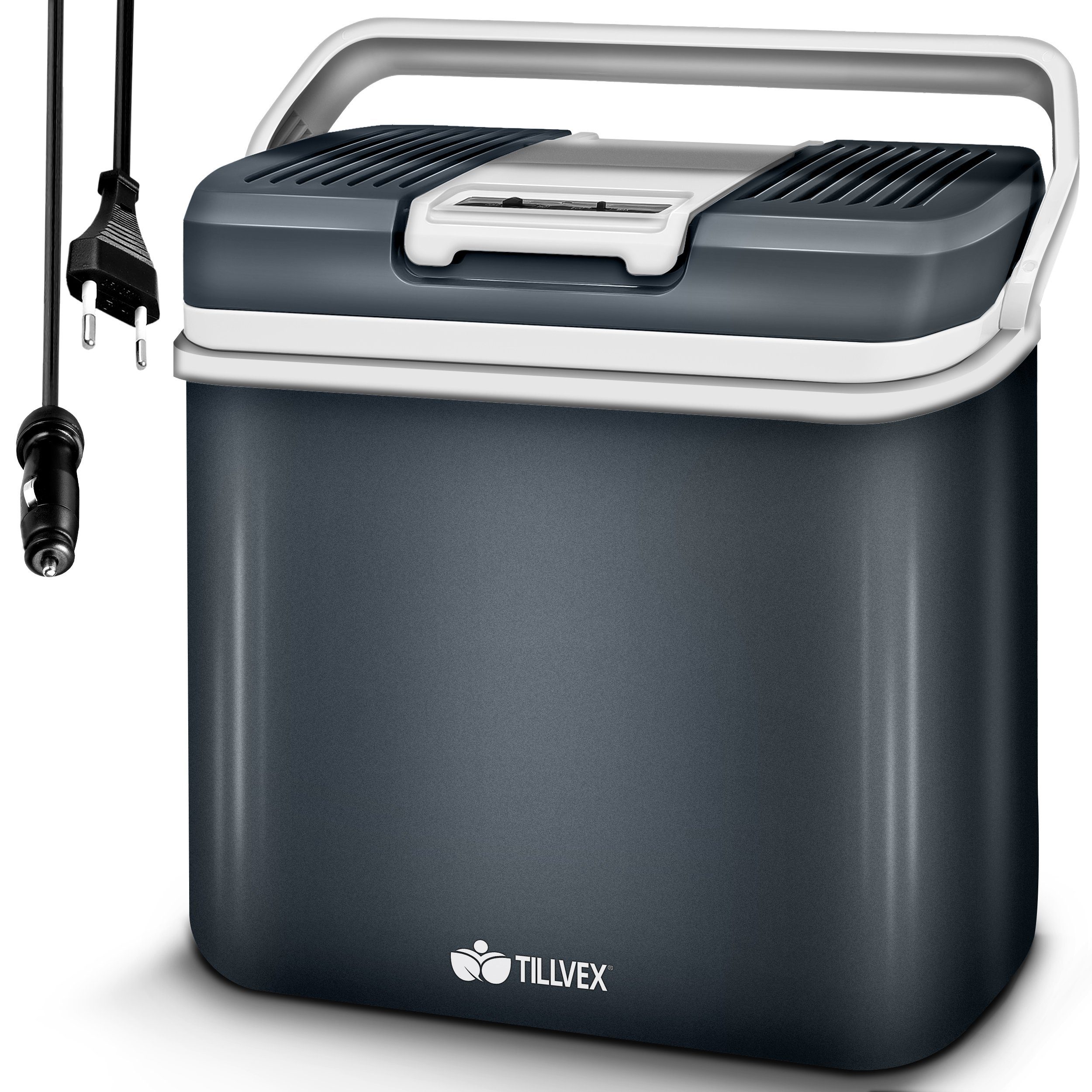 tillvex Kühlbox elektrisch 24L Mini-Kühlschrank 230 V und 12 V für KFZ Auto Camping Grau