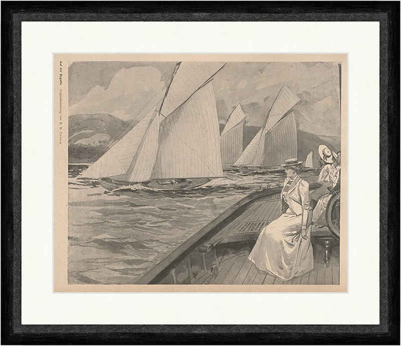 Kunstdruck Auf der Regatta R. M. Paxton Segelschiffe Meer Frauen F_Vintage 00540, (1 St)