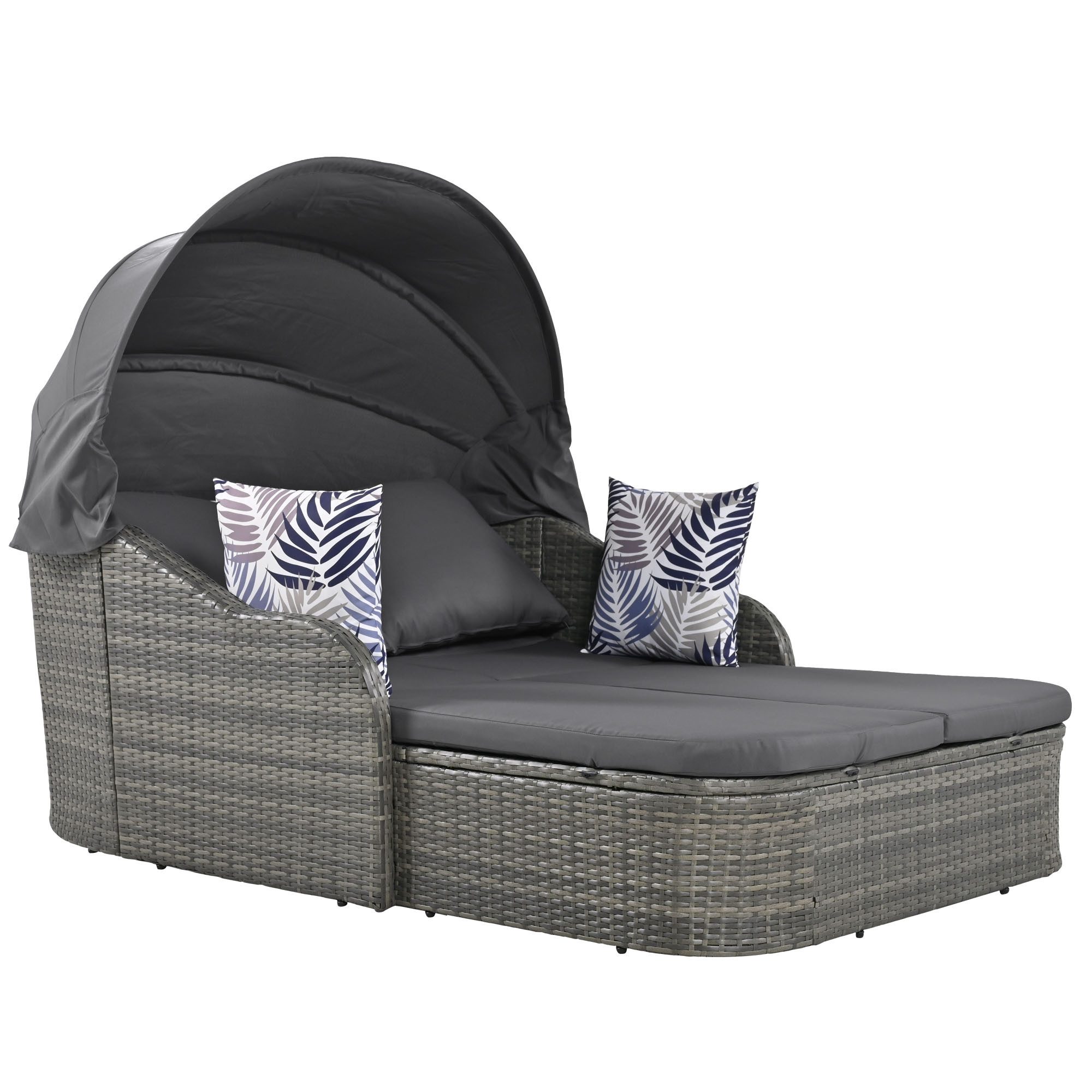 Tongtong Gartenlounge-Set mit verstellbarem Baldachin, Allwetter-Terrassen-Sonnenliege, Grau, (Doppel-Lounge mit 4 Kissen und abnehmbarem Kissenbezug)