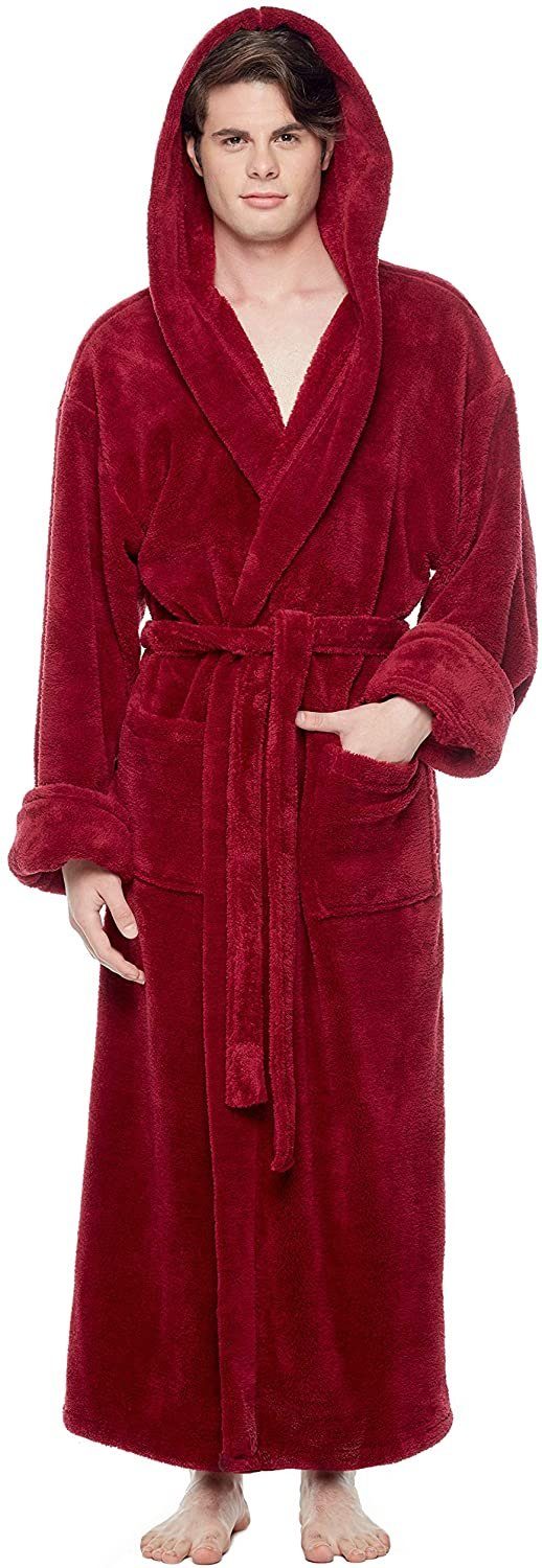 Arus Herrenbademantel Helios, 100% Polyester, mit Kapuze, extra lang, aus 100% Mikrofaser