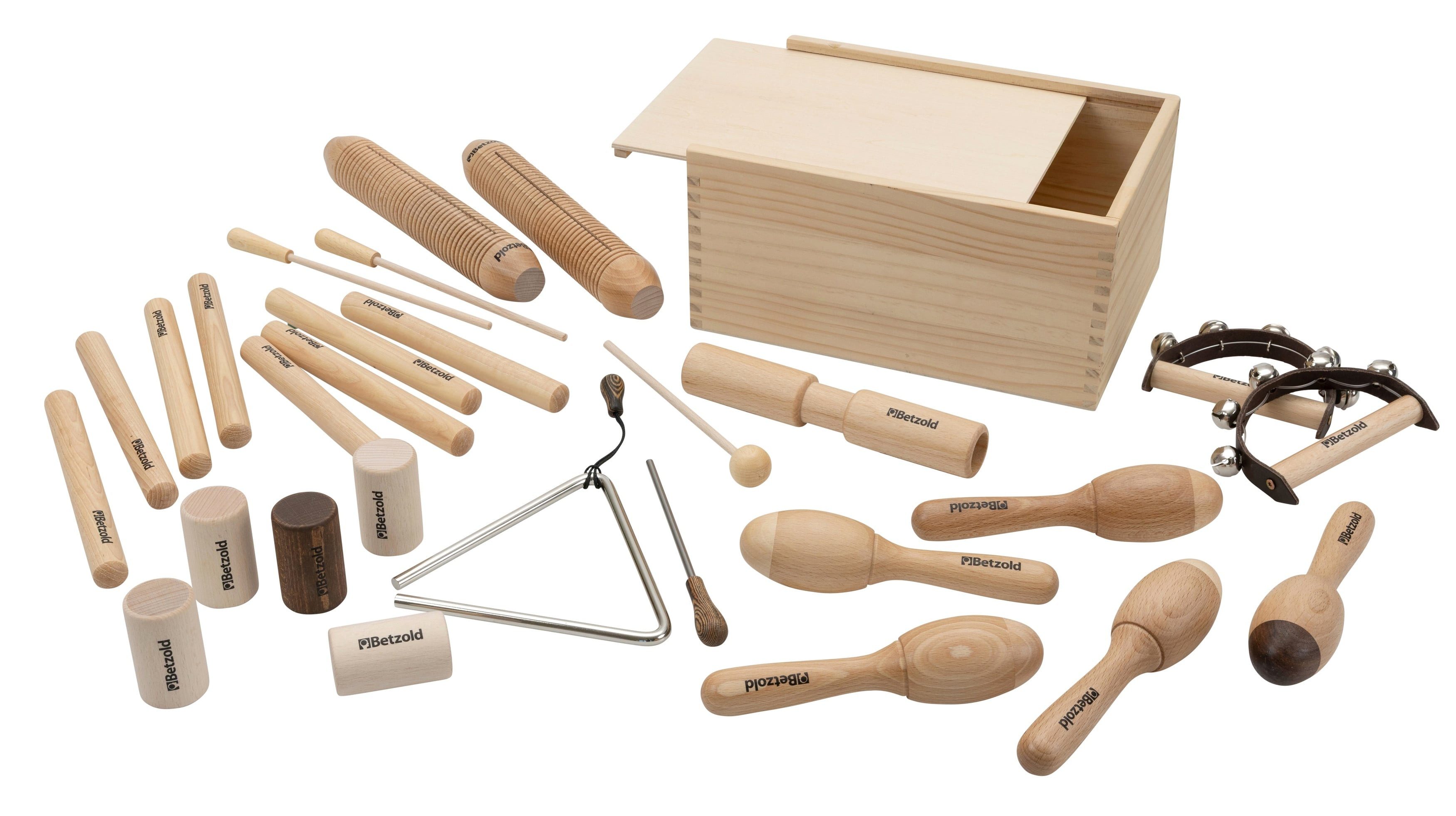 Betzold Spielzeug-Musikinstrument Kinder-Musikinstrumente Set – Rhythmik-Box mit Holzpercussion