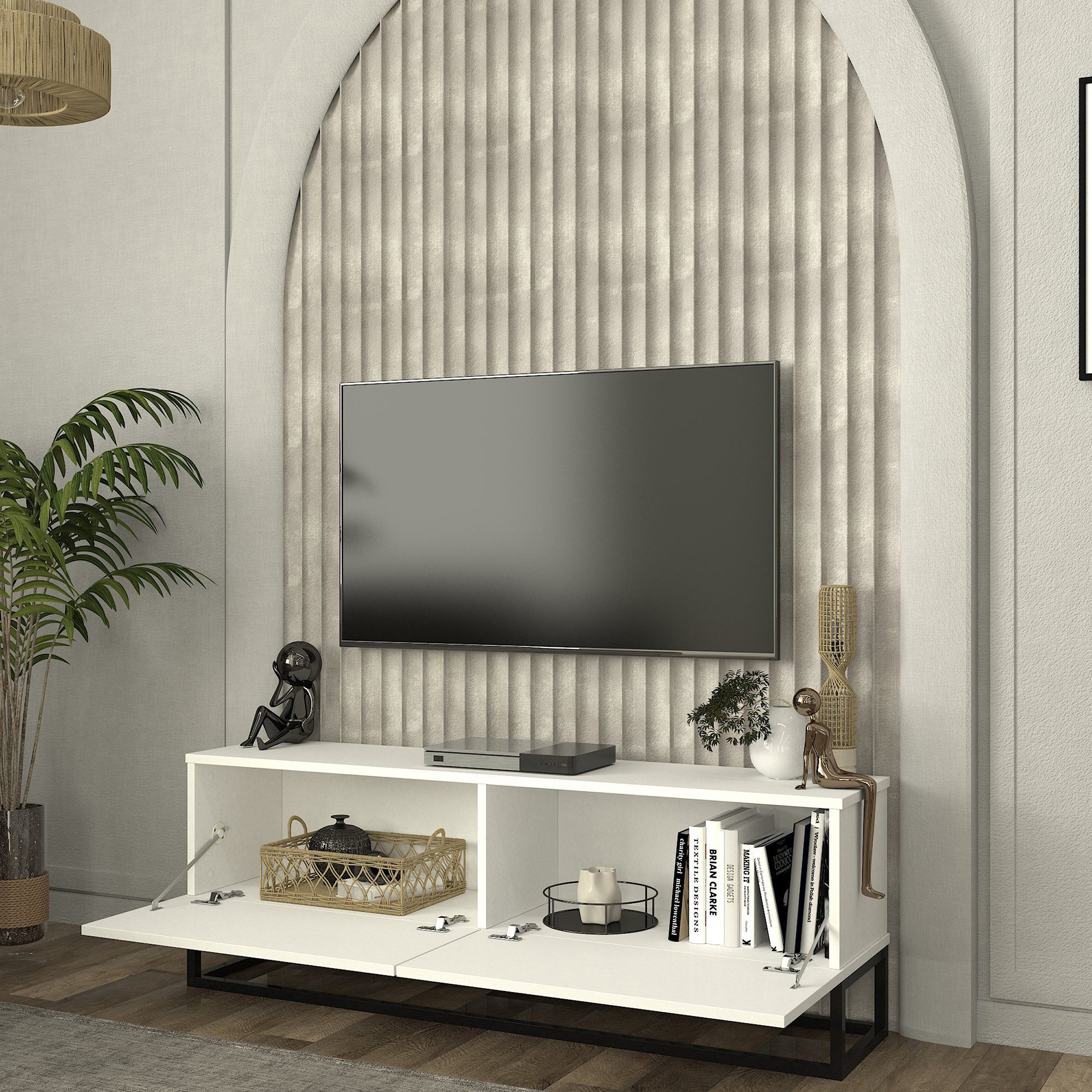 en.casa TV-Schrank »Nolven« langes Gestell 135 x 32 x 47 cm Weiß günstig online kaufen