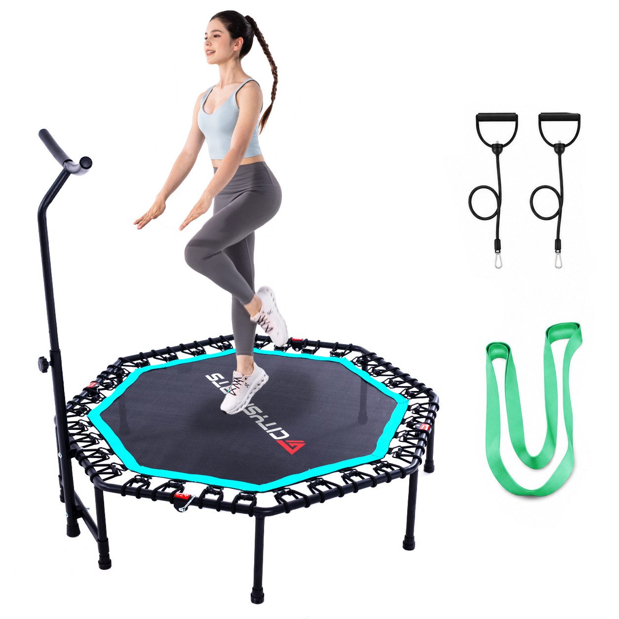 CITYSPORTS Fitnesstrampolin Mini-Trampolin mit Haltegriff 3-fach höhenverstellbar, Ø130cm, 8-Eck, 130 cm Rahmendiagonale, faltbar, bis 100 kg