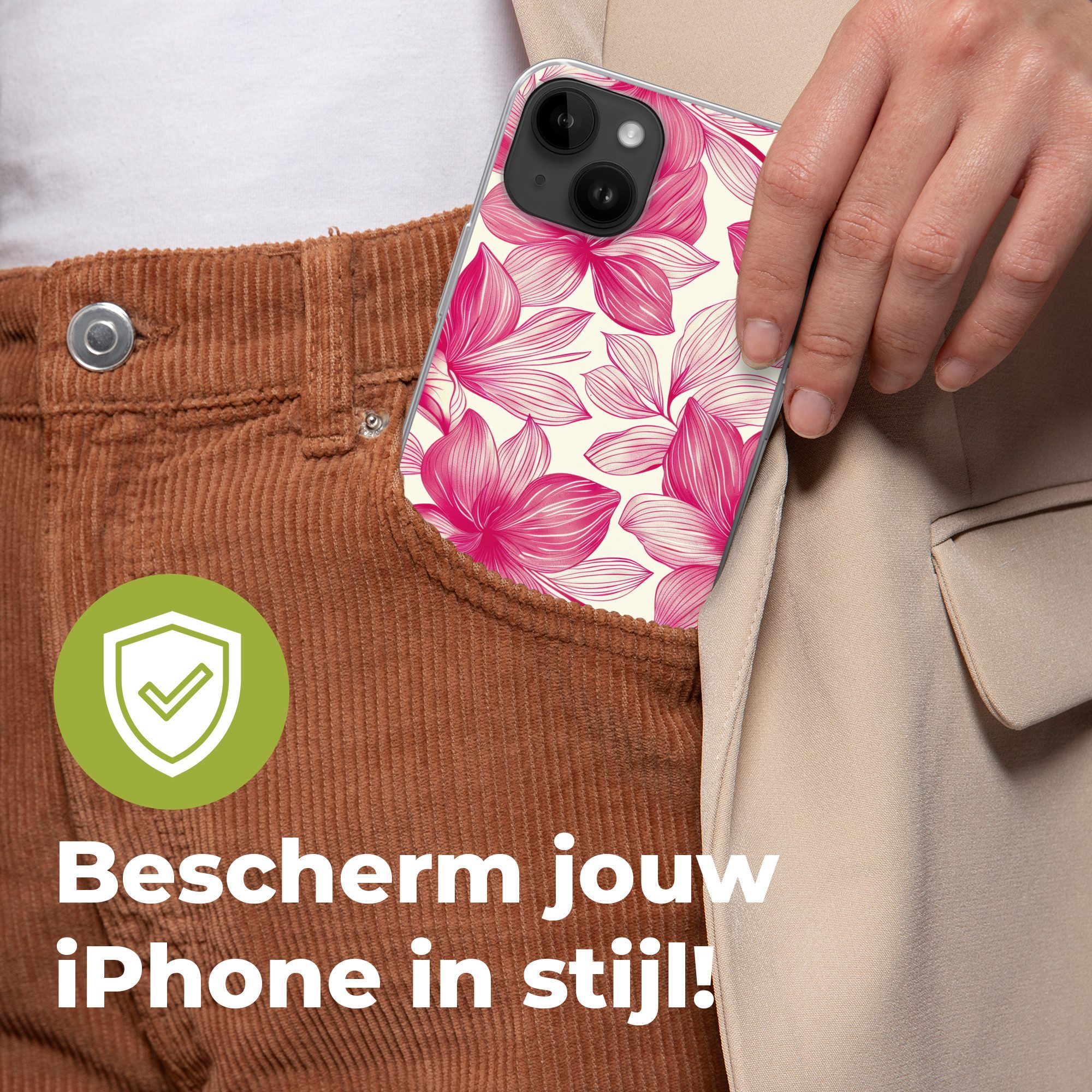 MuchoWow Handyhülle für Apple iPhone 14 Plus Blumen - Muster - Rosa - Weiß, Smartphone-Bumper, Print, Handy Schutzhülle Dünn