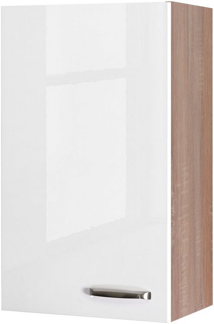 Flex-Well Exclusiv Oberschrank Valero 50 cm x 89 cm Hochglanz Weiß-Sonoma Eiche