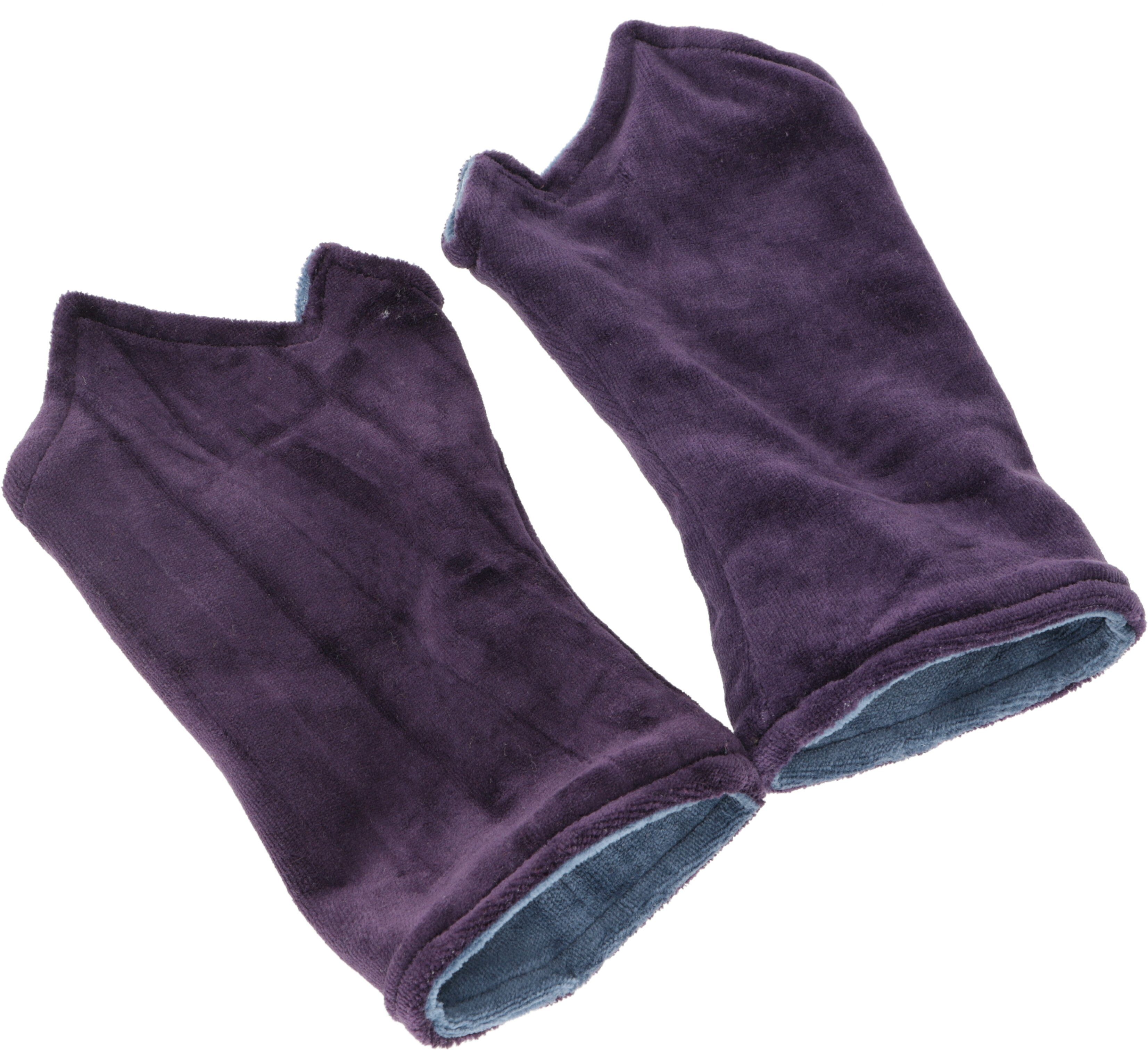 Guru-Shop Strickhandschuhe Handstulpen aus Samt, Wendestulpen - plum/petrol