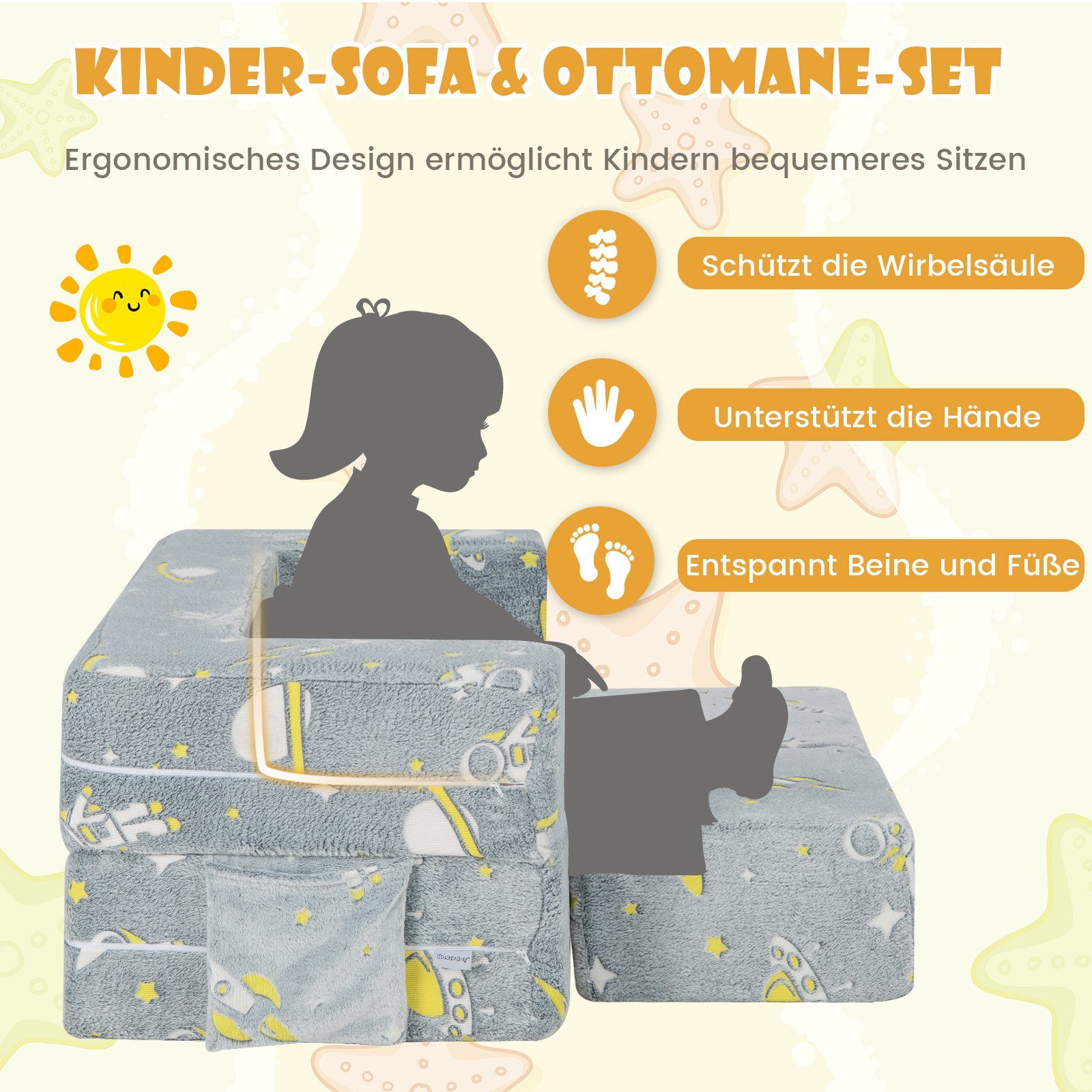COSTWAY Kindersofa Modulare Schlafsofa Leuchtend, 107 x 52 x 41,5cm