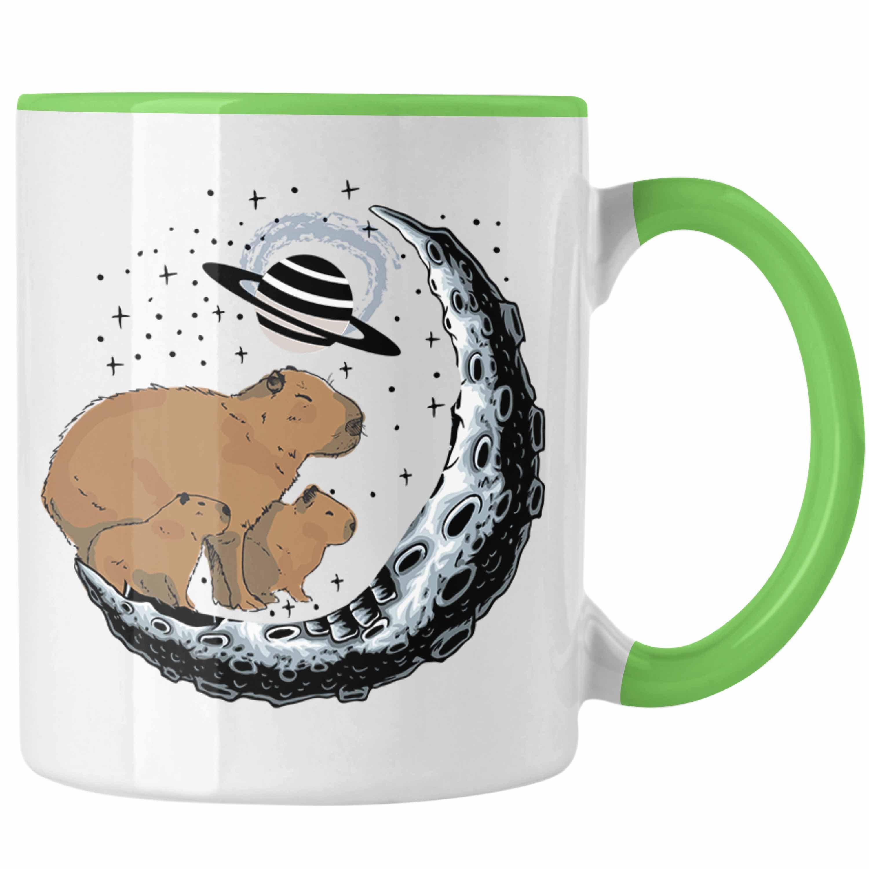 Trendation Tasse Galaxie Capybara Tasse Capybara Tier Kaffeetasse Geschenk für Capybara Grün