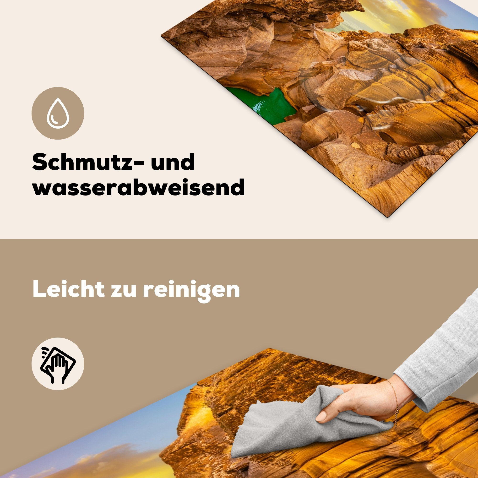 Mobile - 70x52 - MuchoWow Arbeitsfläche Felsen Ceranfeldabdeckung - Wasser, Sonnenuntergang - Meer (1 tlg), cm, Natur nutzbar, Herdblende-/Abdeckplatte Vinyl,