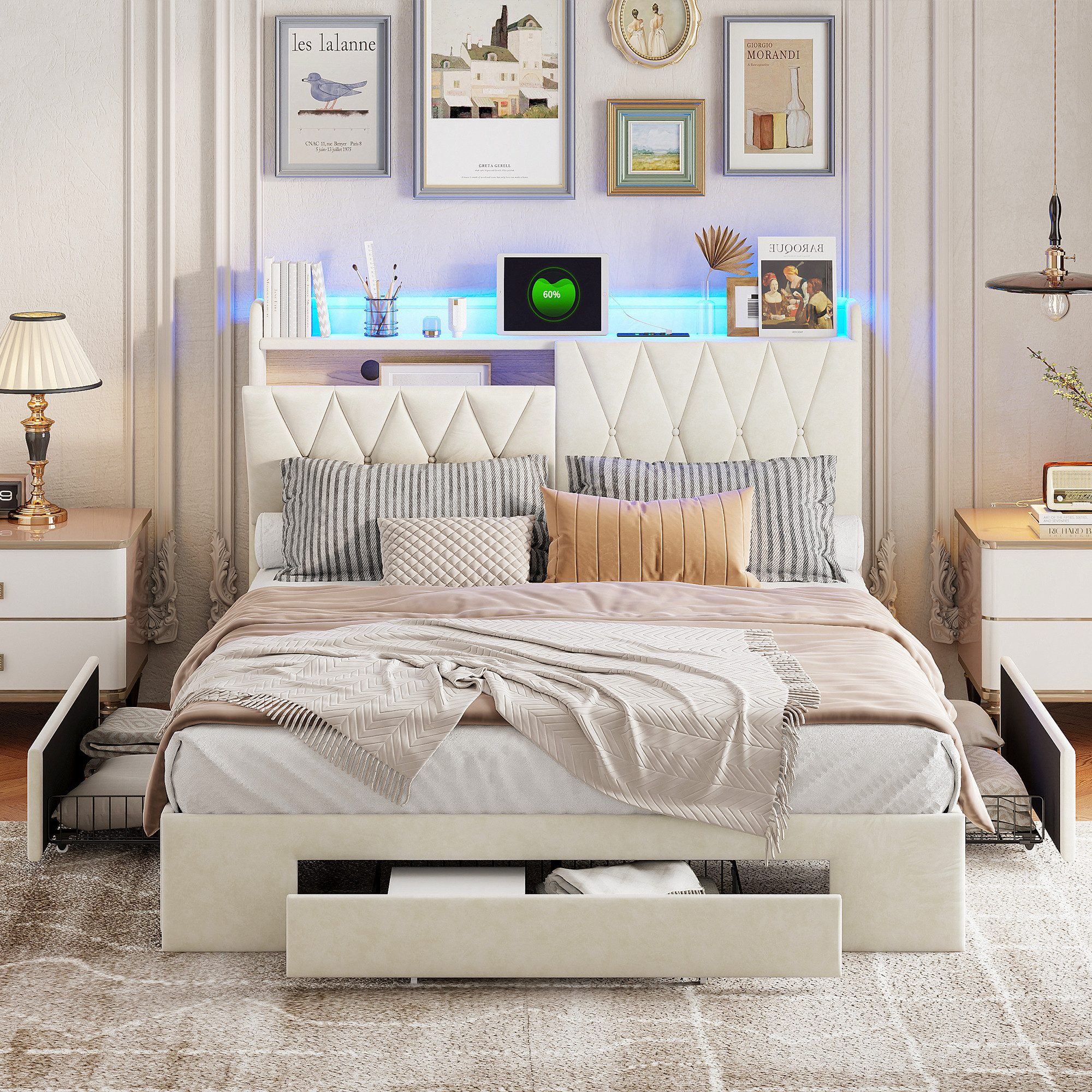 Furnishings Home Stauraumbett Polsterbett Doppelbett Mit LED + Ladefunktion günstig online kaufen
