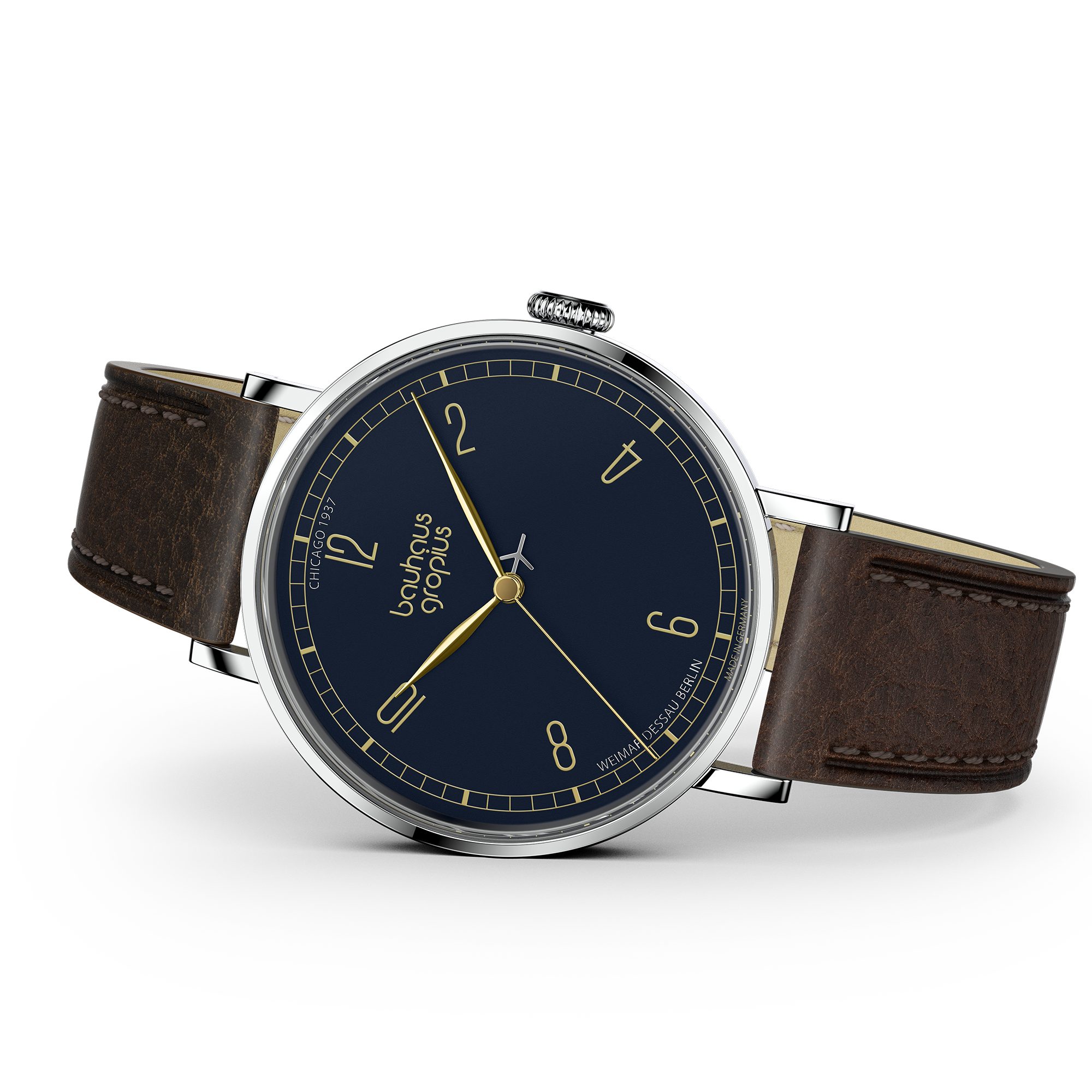 Walter Gropius Quarzuhr Made in Germany, Saphirglas, New Bauhaus Chicago 1937 LE - WGN 001-02Z, Limited Edition, Lederband mit Easy-Release System, Edelstahlgehäuse