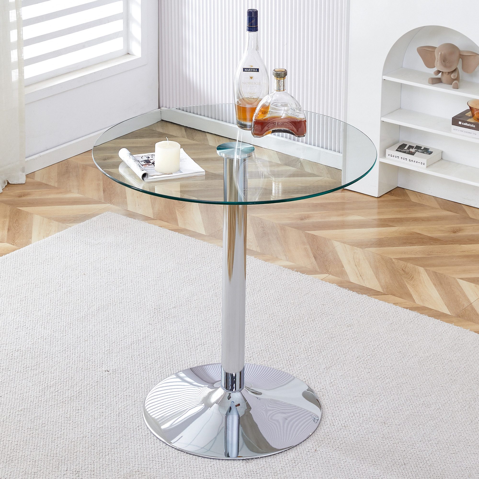gopop Bartisch Runder Barhocker-Tisch aus gehärtetem Glas mit silbernem Metallfuß (1-St), Couchtisch, Beistisch, Wohnzimmertisch, 89x92cm – Bild 4 von 5