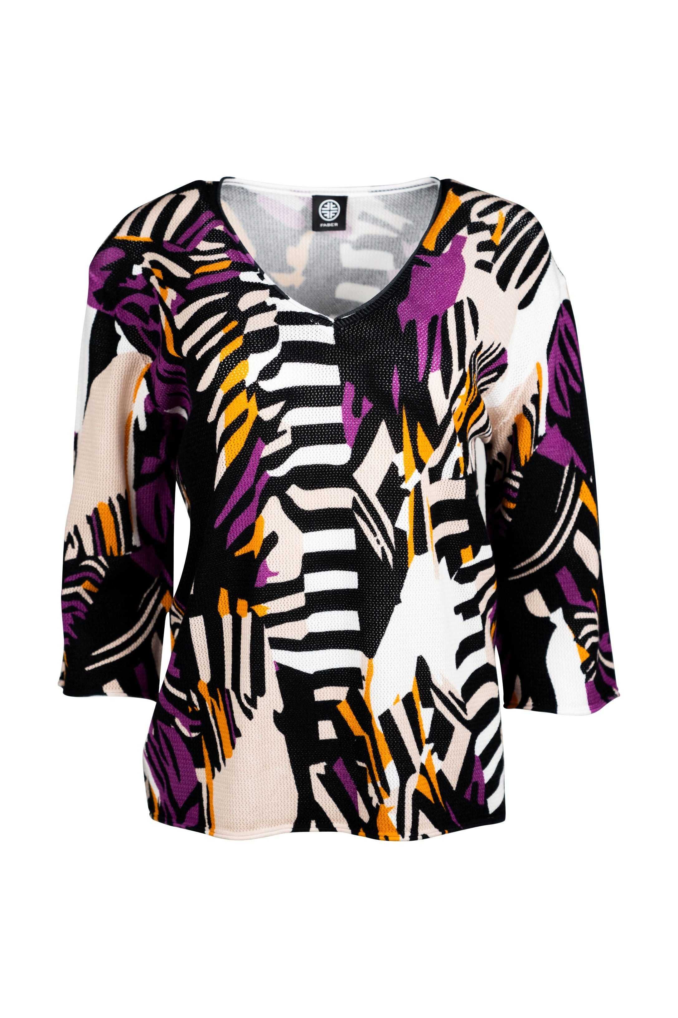 Faber V-Ausschnitt-Pullover Netzpullover mit V-Ausschnitt und neuem Zebra-Print mit V-Ausschnitt und neuem Zebra-Print